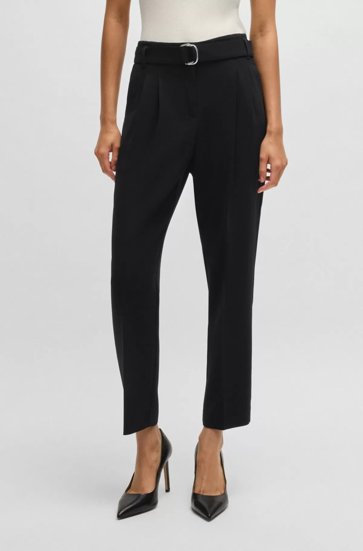 HUGO BOSS Afkortede Bukser Med Regular Fit I Strygelet Crepe Sort Online
