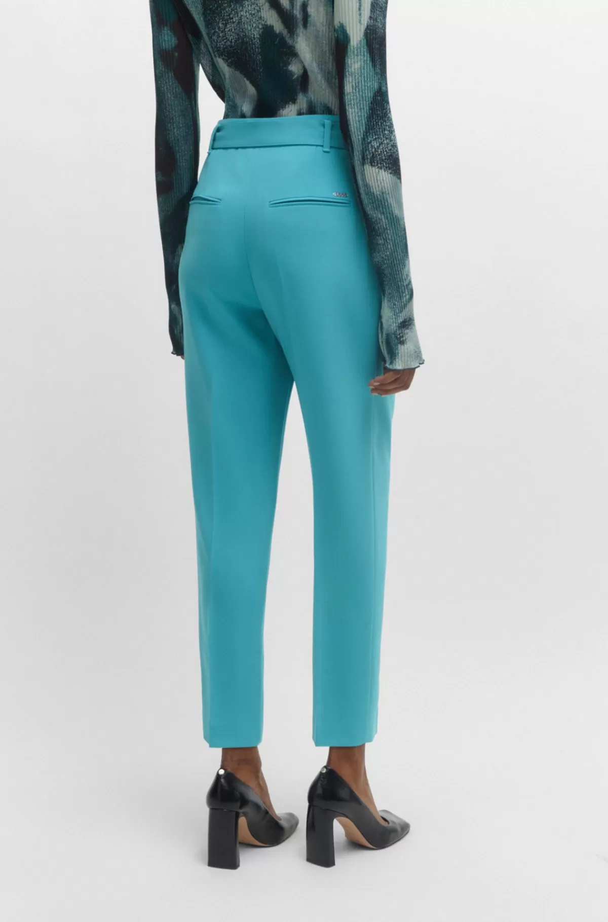 HUGO BOSS Afkortede Bukser Med Regular Fit I Strygelet Crepe Turkis Clearance
