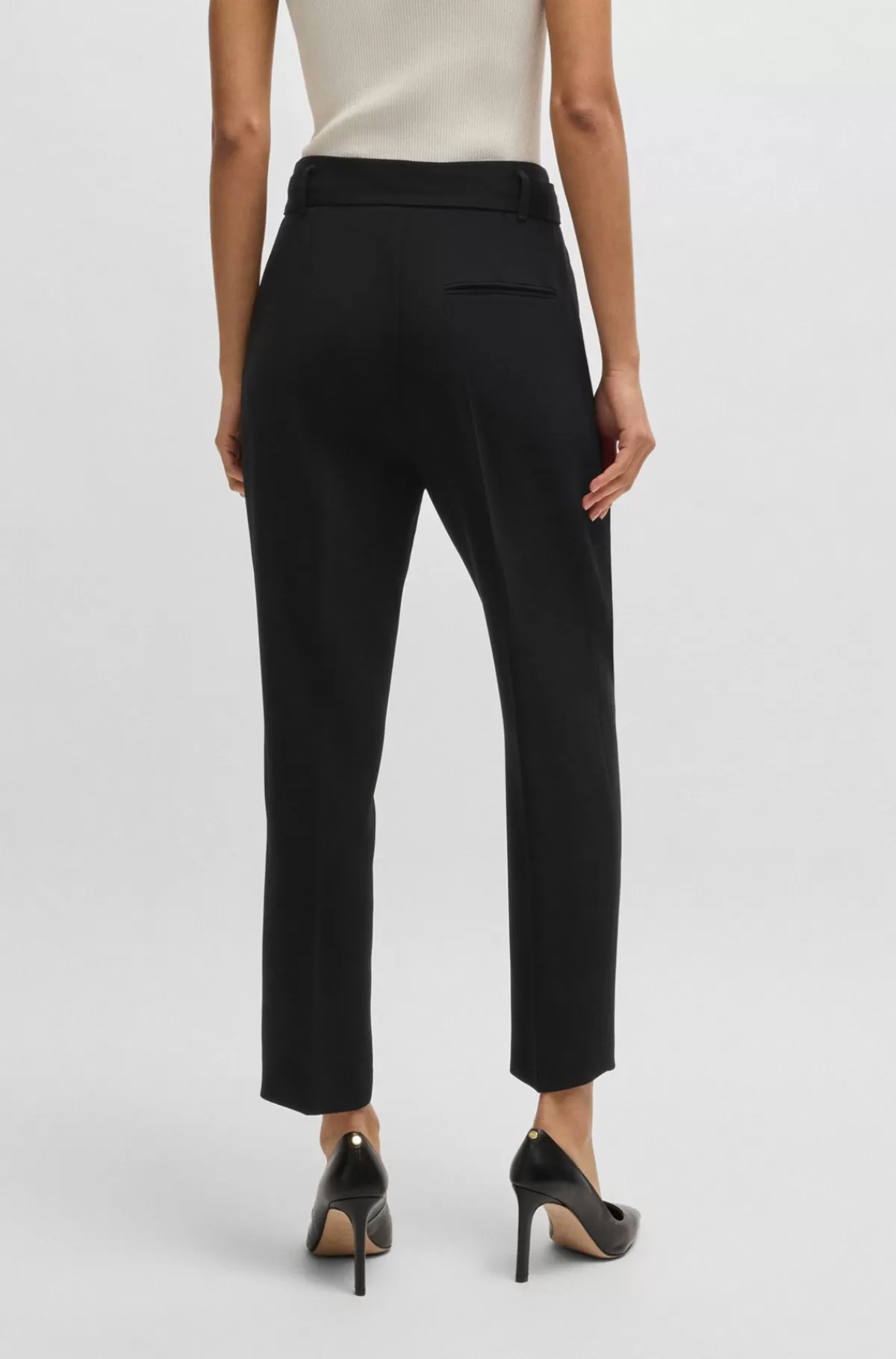 HUGO BOSS Afkortede Bukser Med Regular Fit I Strygelet Crepe Sort Online