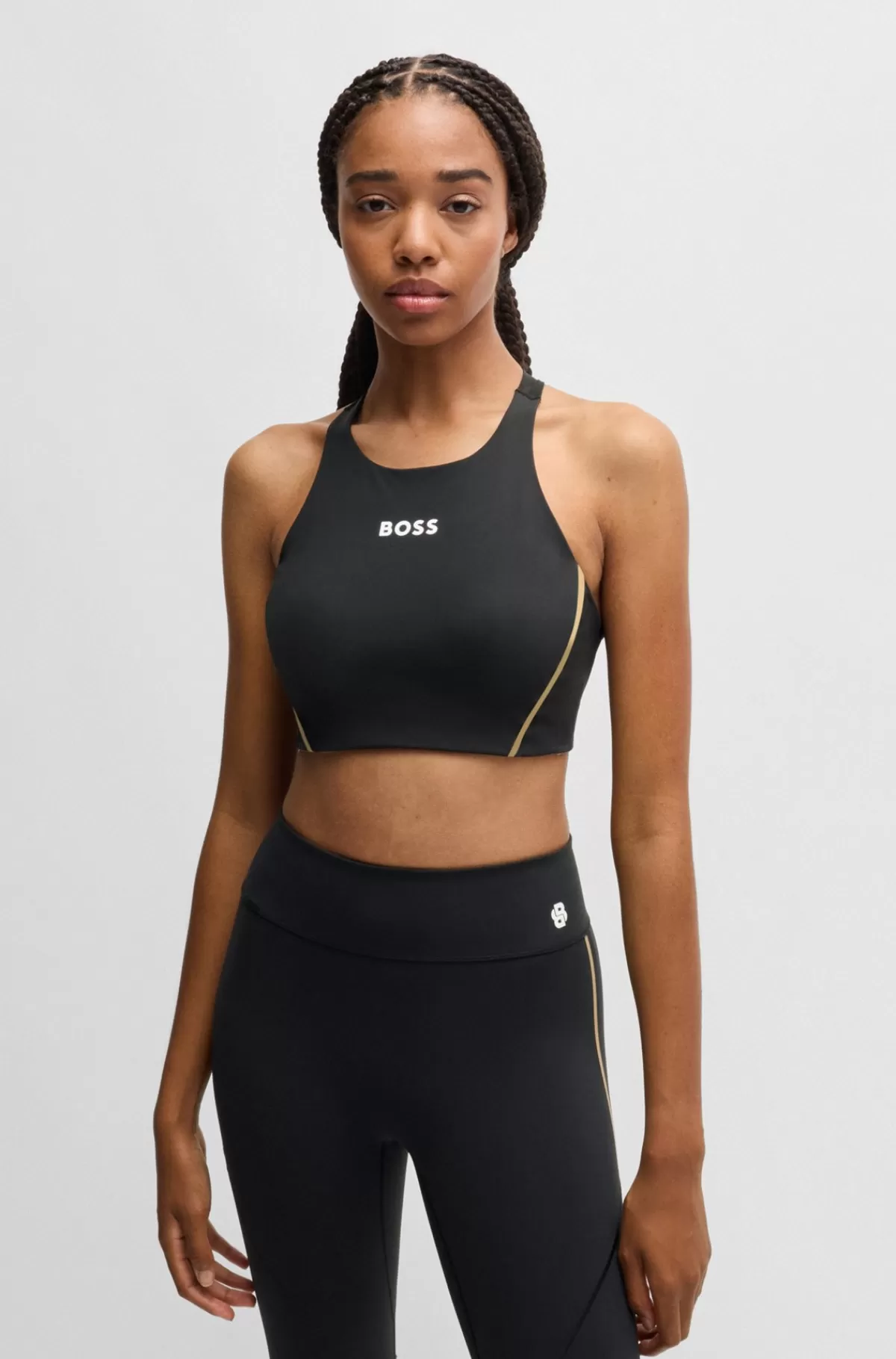 HUGO BOSS Afkortet Top I Jersey Med Stræk Og Meshdetaljer Sort Cheap