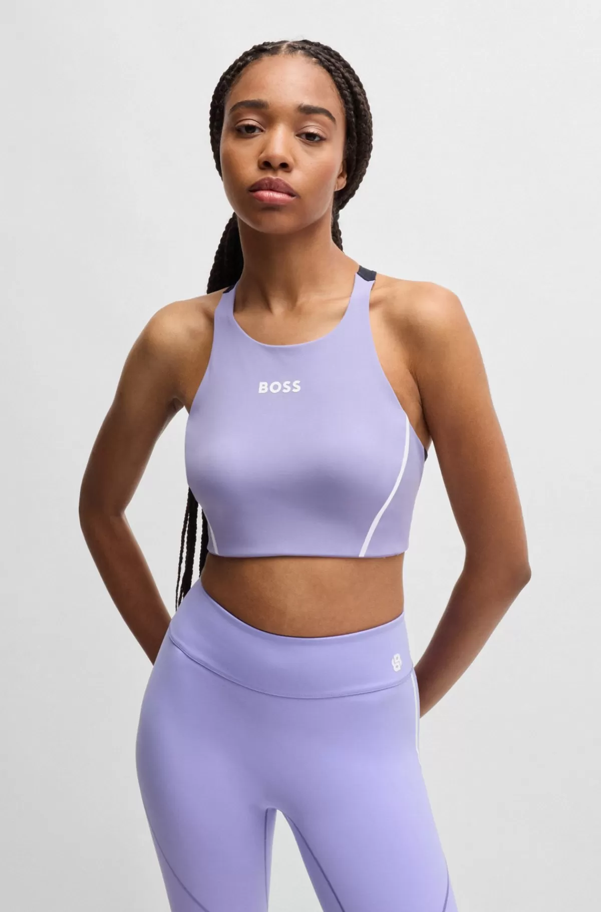 HUGO BOSS Afkortet Top I Jersey Med Stræk Og Meshdetaljer Lyslilla Best Sale