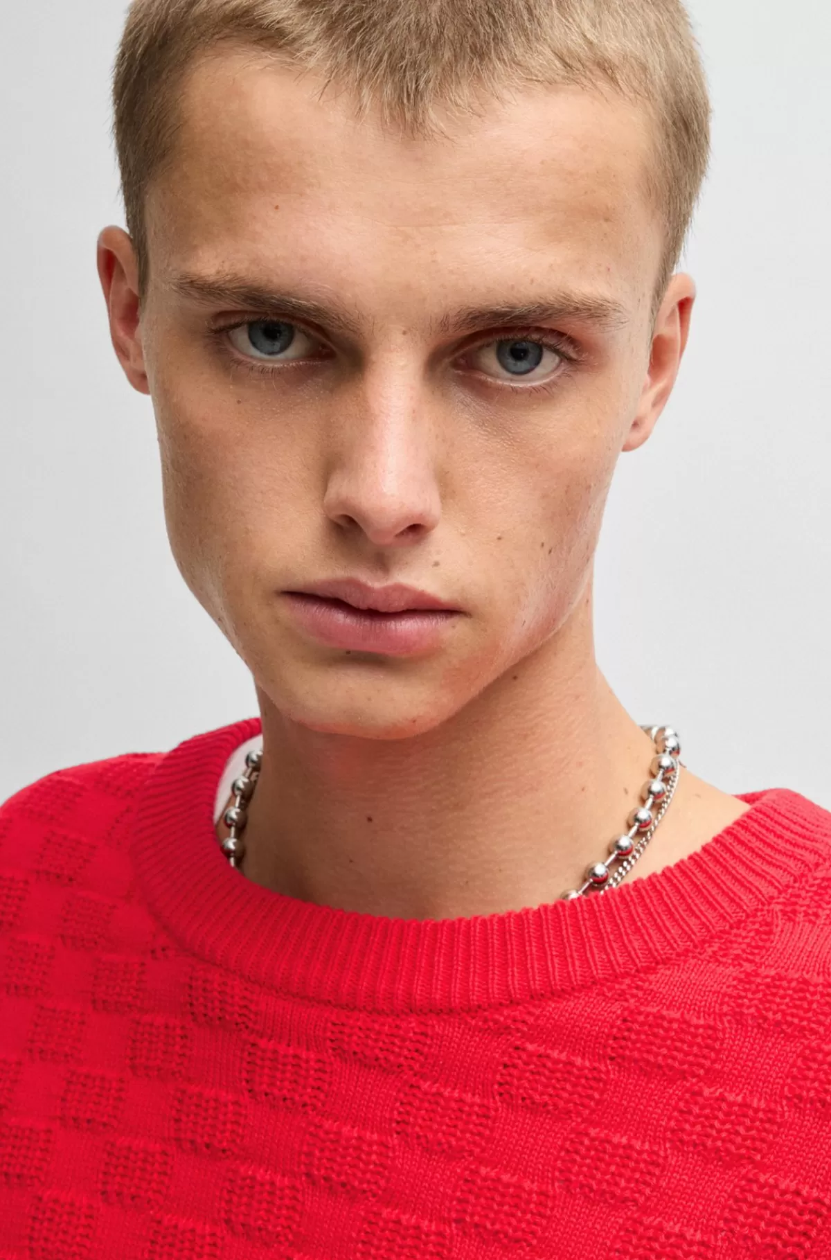 HUGO BOSS Afslappet Bomuldssweater Med Jacquardmønster Rød Online
