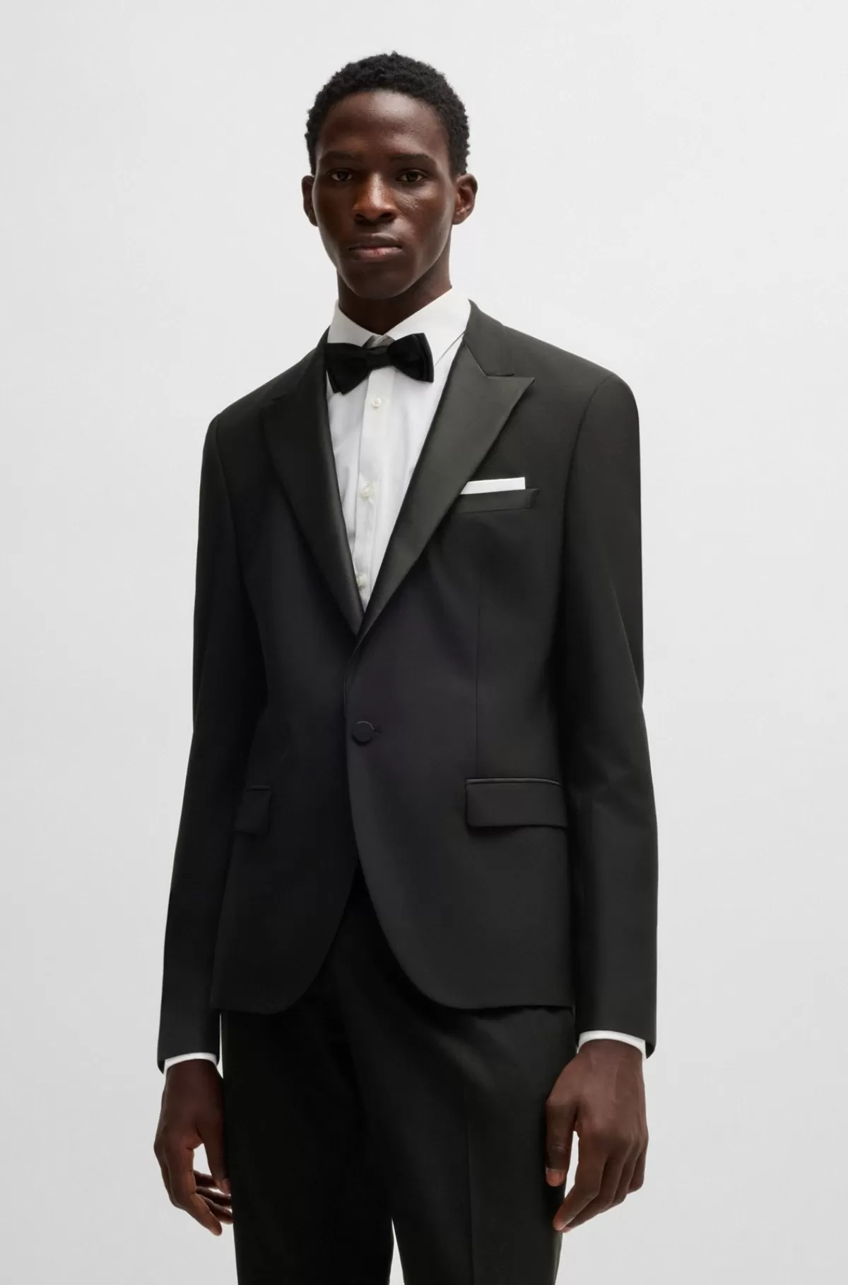 HUGO BOSS Aftenjakke Med Slim Fit I Uldblanding Med Stræk Sort Cheap