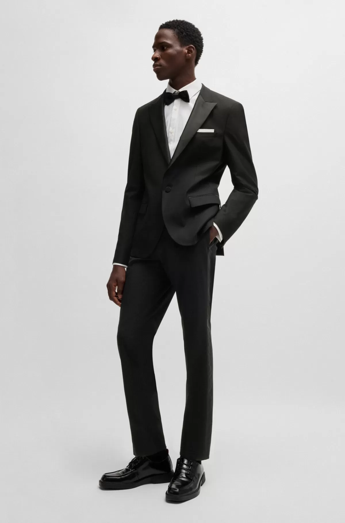 HUGO BOSS Aftenjakke Med Slim Fit I Uldblanding Med Stræk Sort Cheap