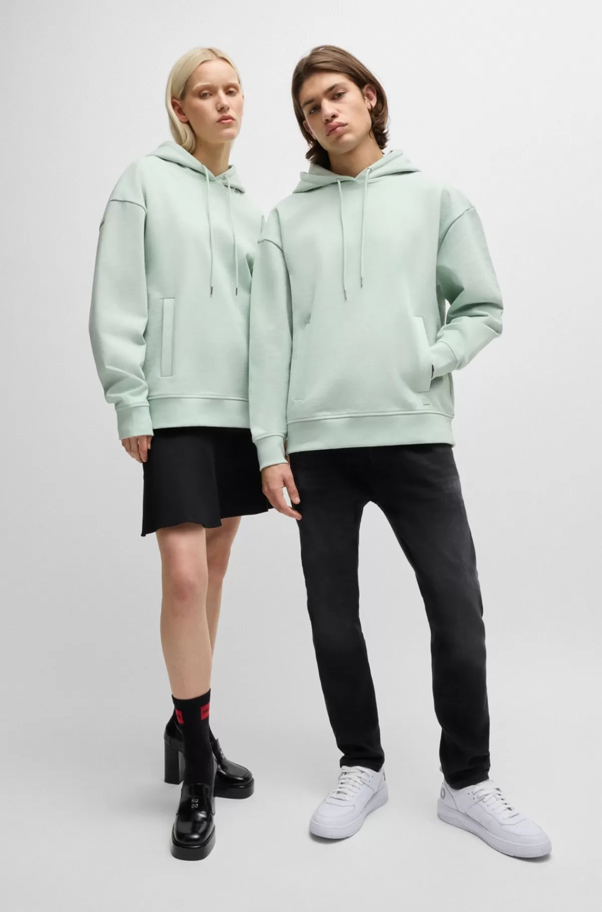 HUGO BOSS All-gender Hættetrøje Af Bomuldsfrotté Med Relaxed Fit Lysegrøn Outlet