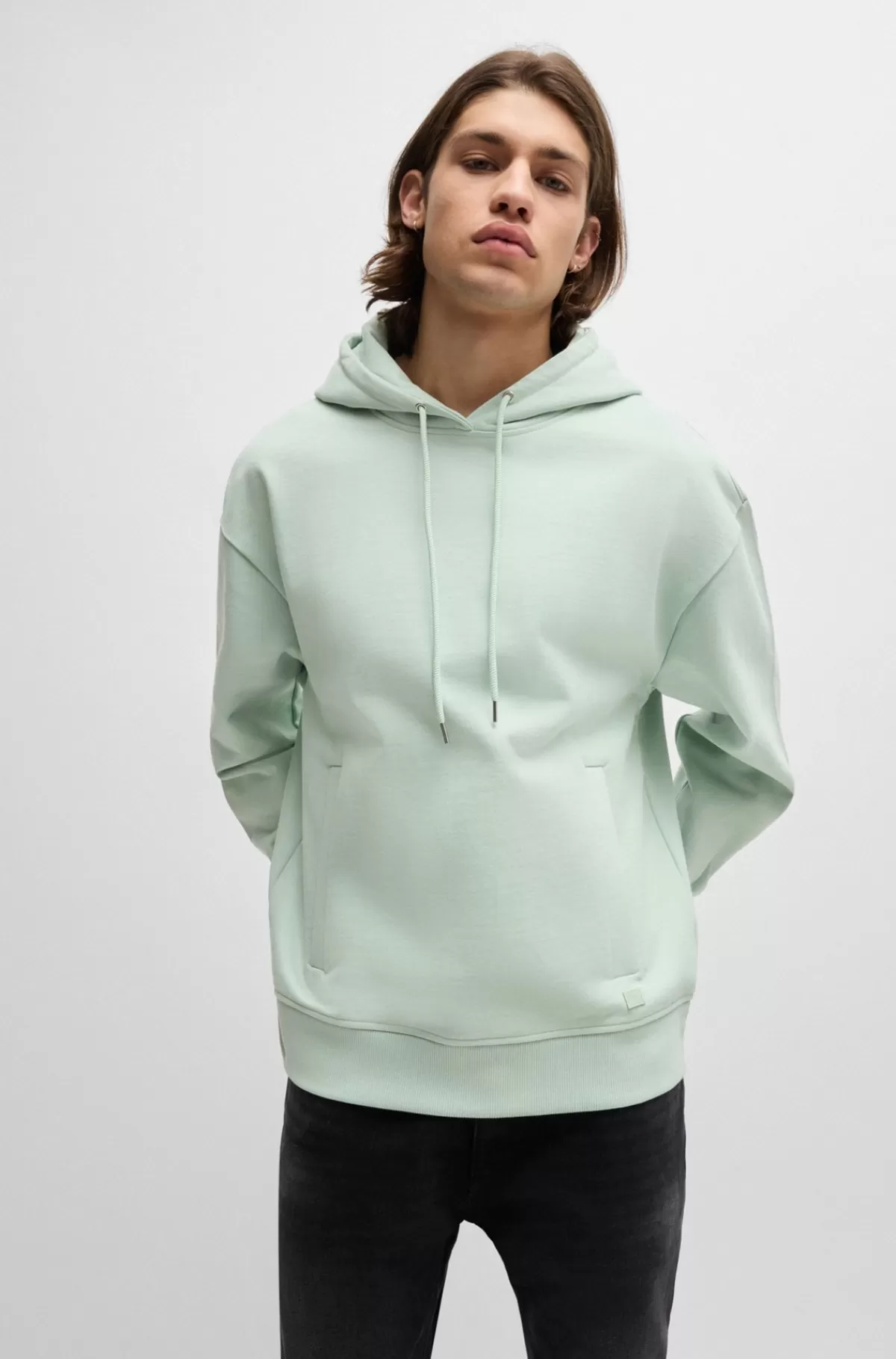 HUGO BOSS All-gender Hættetrøje Af Bomuldsfrotté Med Relaxed Fit Lysegrøn Outlet