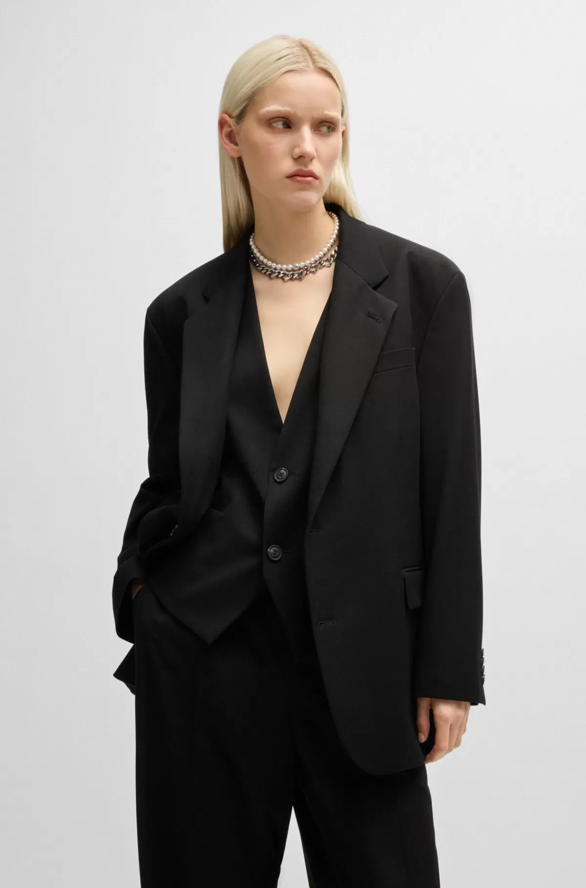 HUGO BOSS All-gender Jakke Med Moderne Fit I Stof Med Stræk Sort New