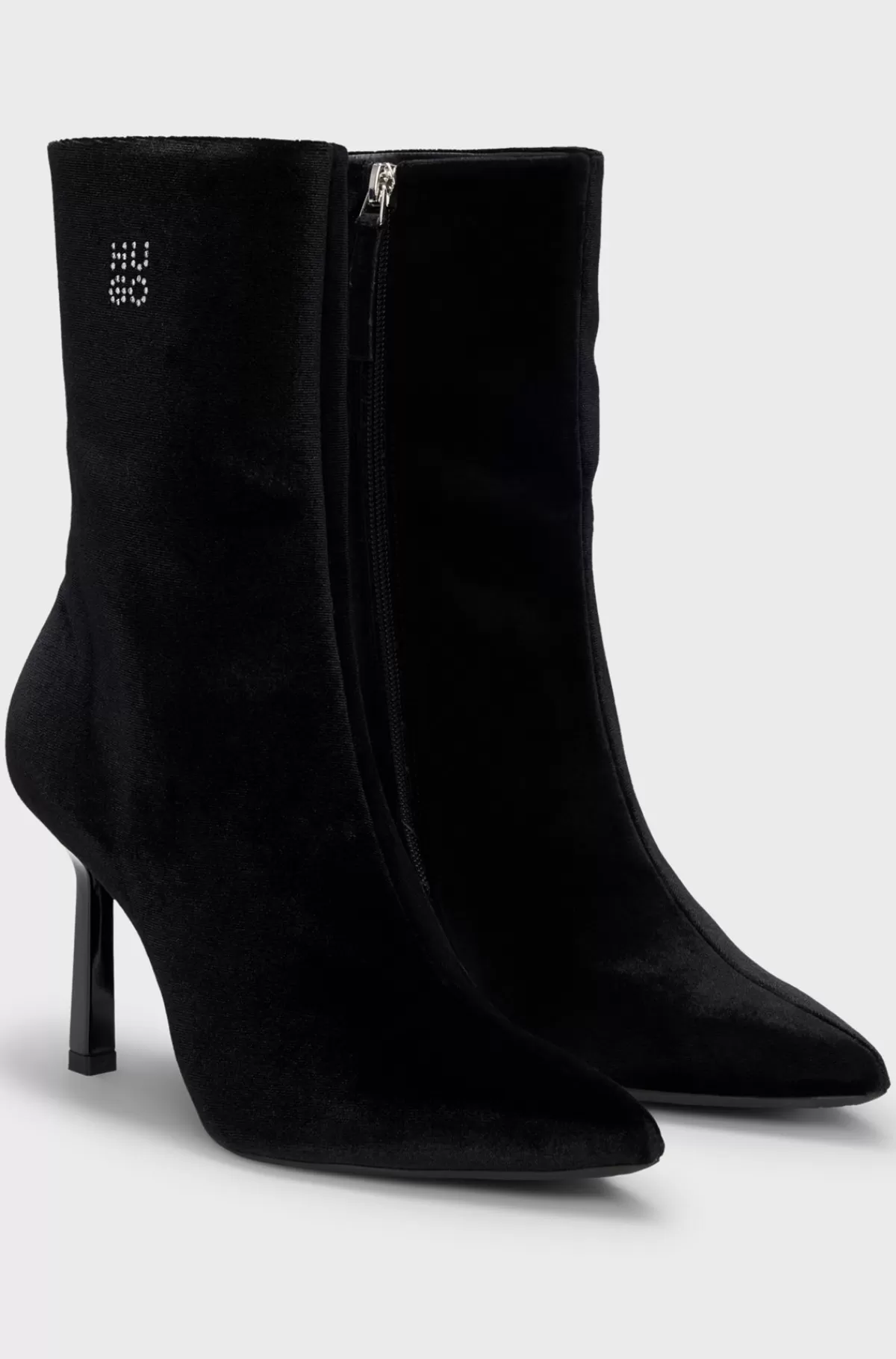 HUGO BOSS Ankelstøvler Med Velourblød Overflade Og Stablet Logo Sort Discount
