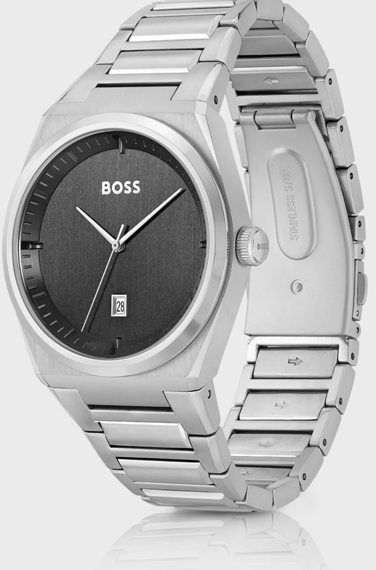 HUGO BOSS Armbåndsur Med Kæde Og Grå Skive Sølv Store