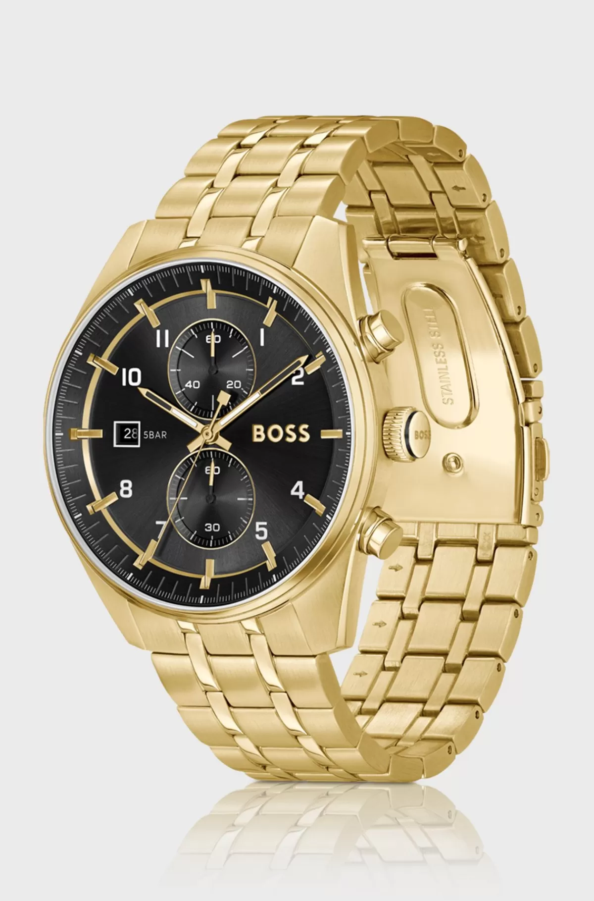 HUGO BOSS Armbåndsur Med Kæde Og Sort Skive Guld Best Sale