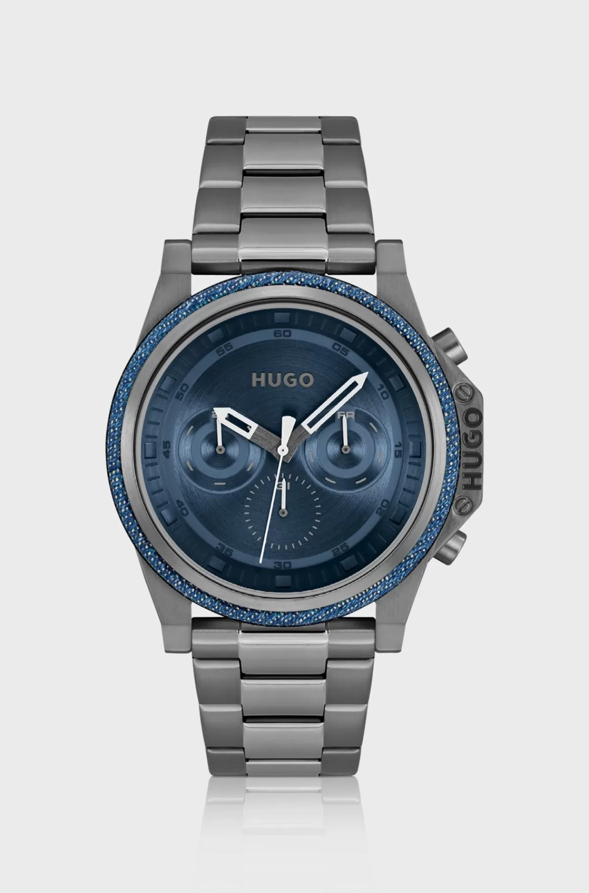 HUGO BOSS Armbåndsur Med Kæderem, Blå Urskive Og Urkrans I Denim Grå Outlet