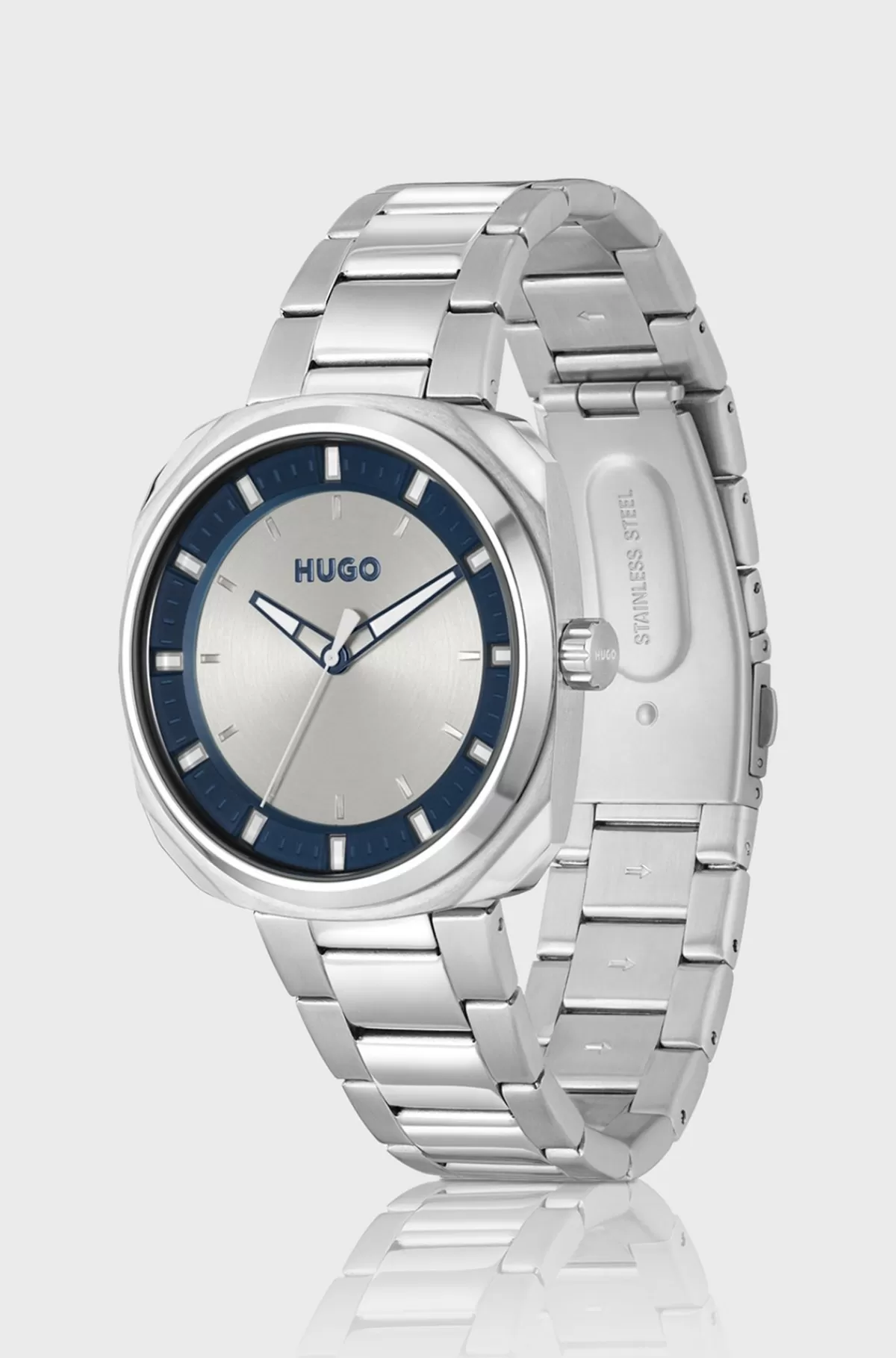 HUGO BOSS Armbåndsur Med Kæderem Og Tofarvet Urskive Sølv Shop
