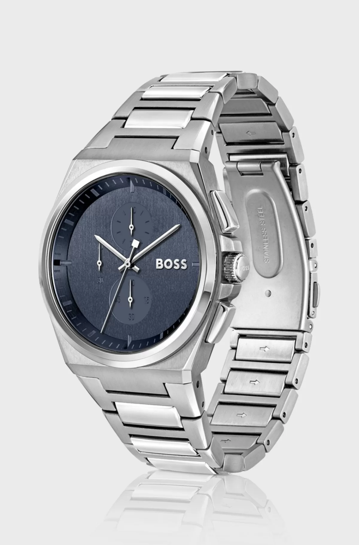 HUGO BOSS Armbåndsur Med Leddelt Rem Og Blå Urskive Sølv Outlet