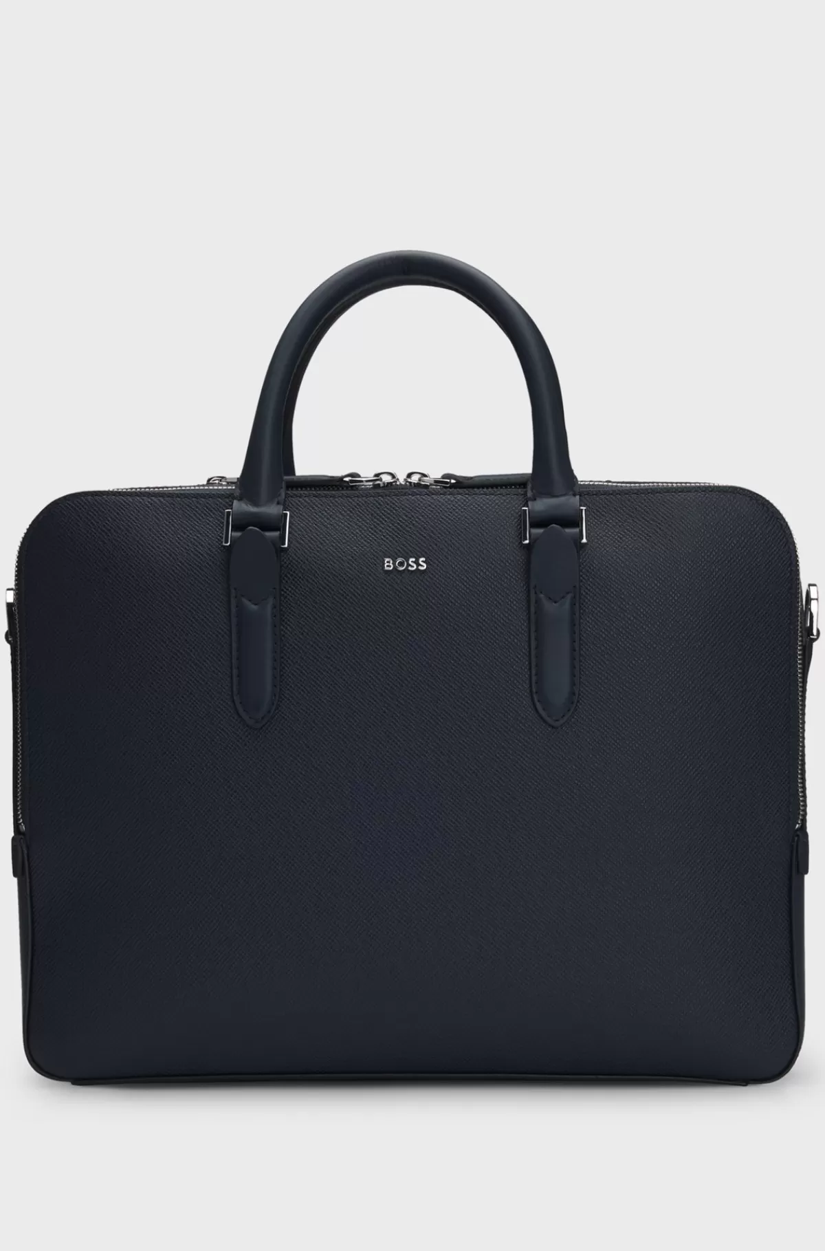 HUGO BOSS Attachetaske I Struktureret Læder Med Logobogstaver Mørkeblå Discount