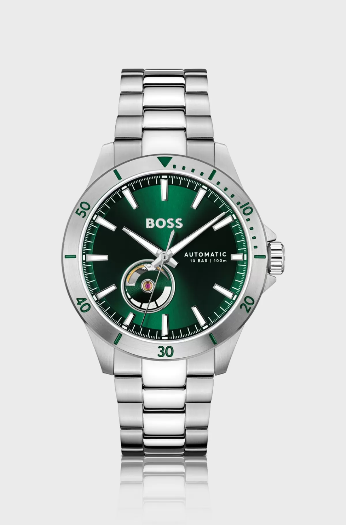 HUGO BOSS Automatisk Ur Af Rustfrit Stål Med Grøn Urskive Sølv Shop
