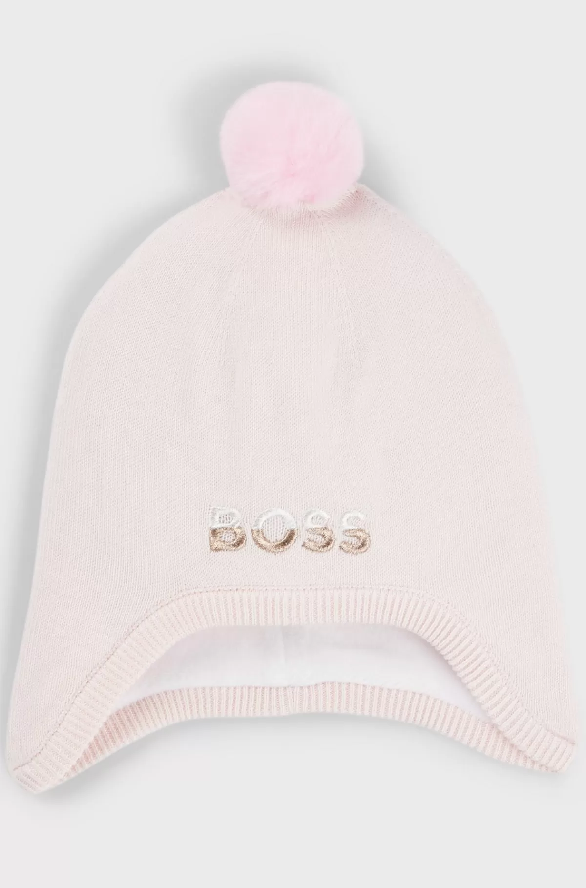 HUGO BOSS Babyhat I Bomuld Med Broderet Logo Og Pompon Lys pink Outlet
