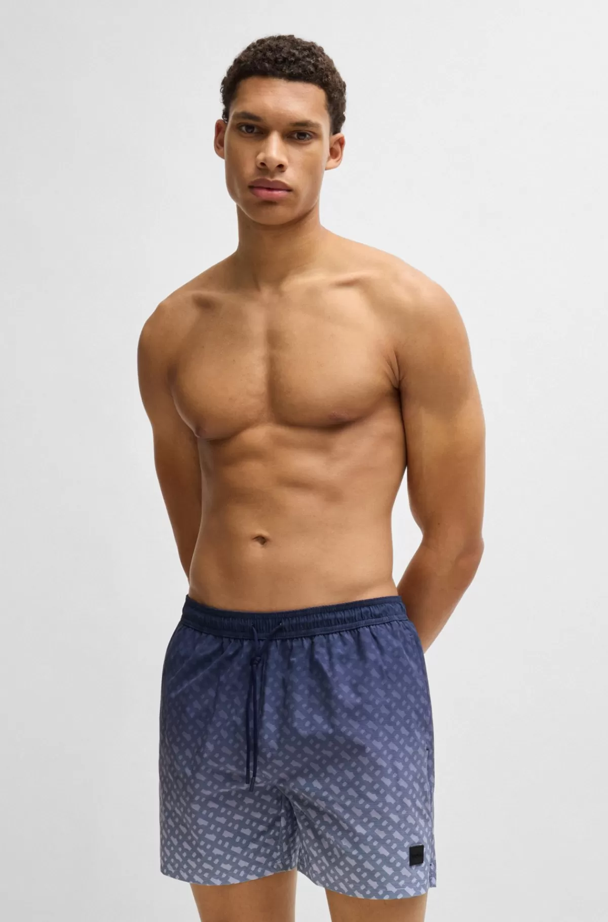 HUGO BOSS Badebukser Med Monogramprint, Et Slidt Look Og Logomærkat Blå Best