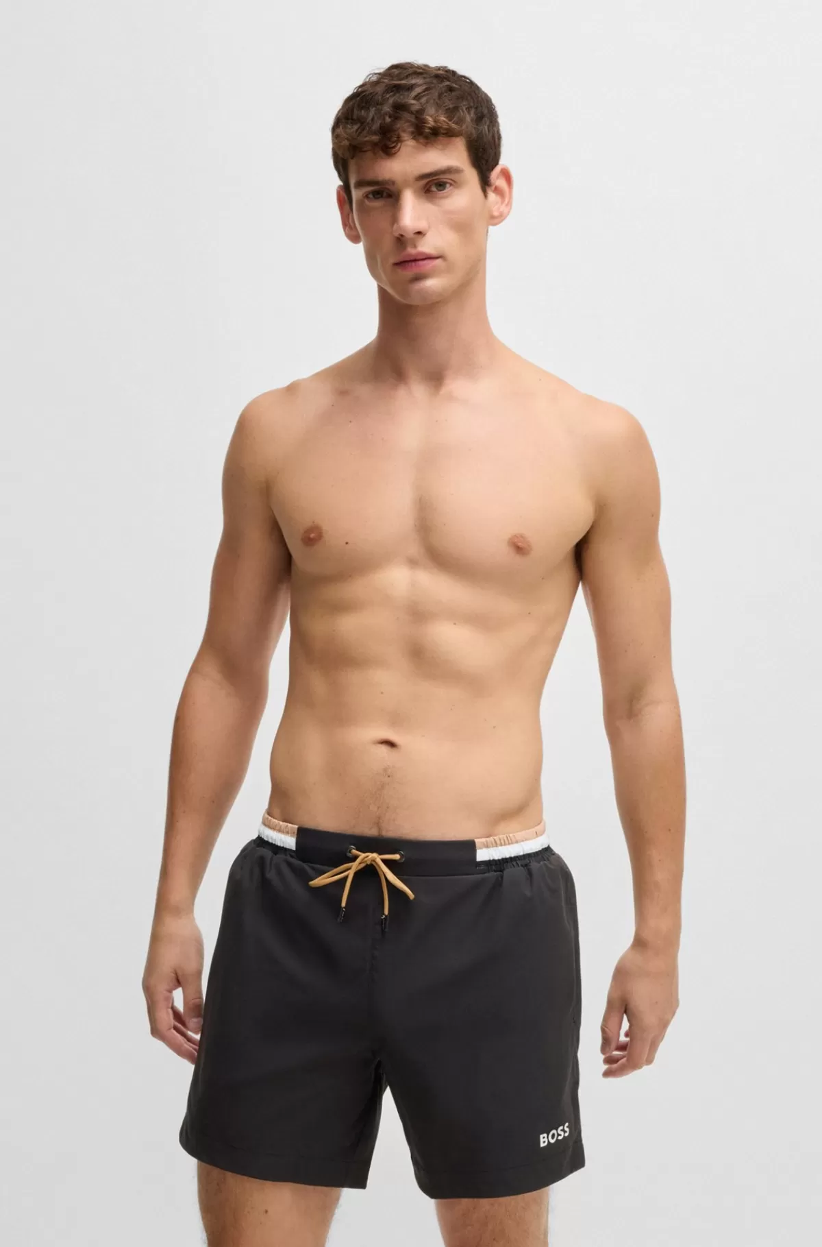 HUGO BOSS Badeshort I Ripstopstof Med Logo I Kontrastfarve Sort Discount