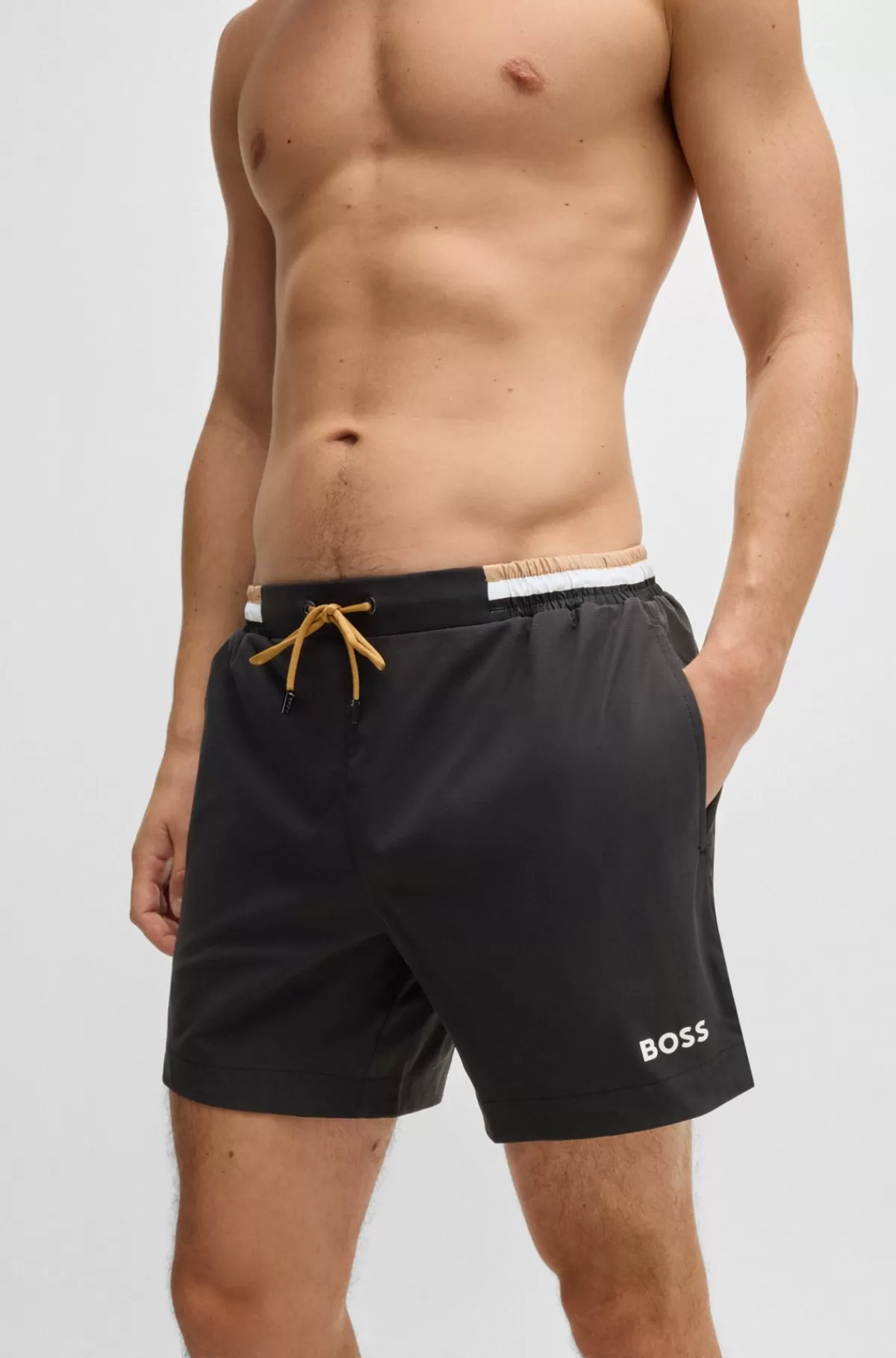 HUGO BOSS Badeshort I Ripstopstof Med Logo I Kontrastfarve Sort Discount