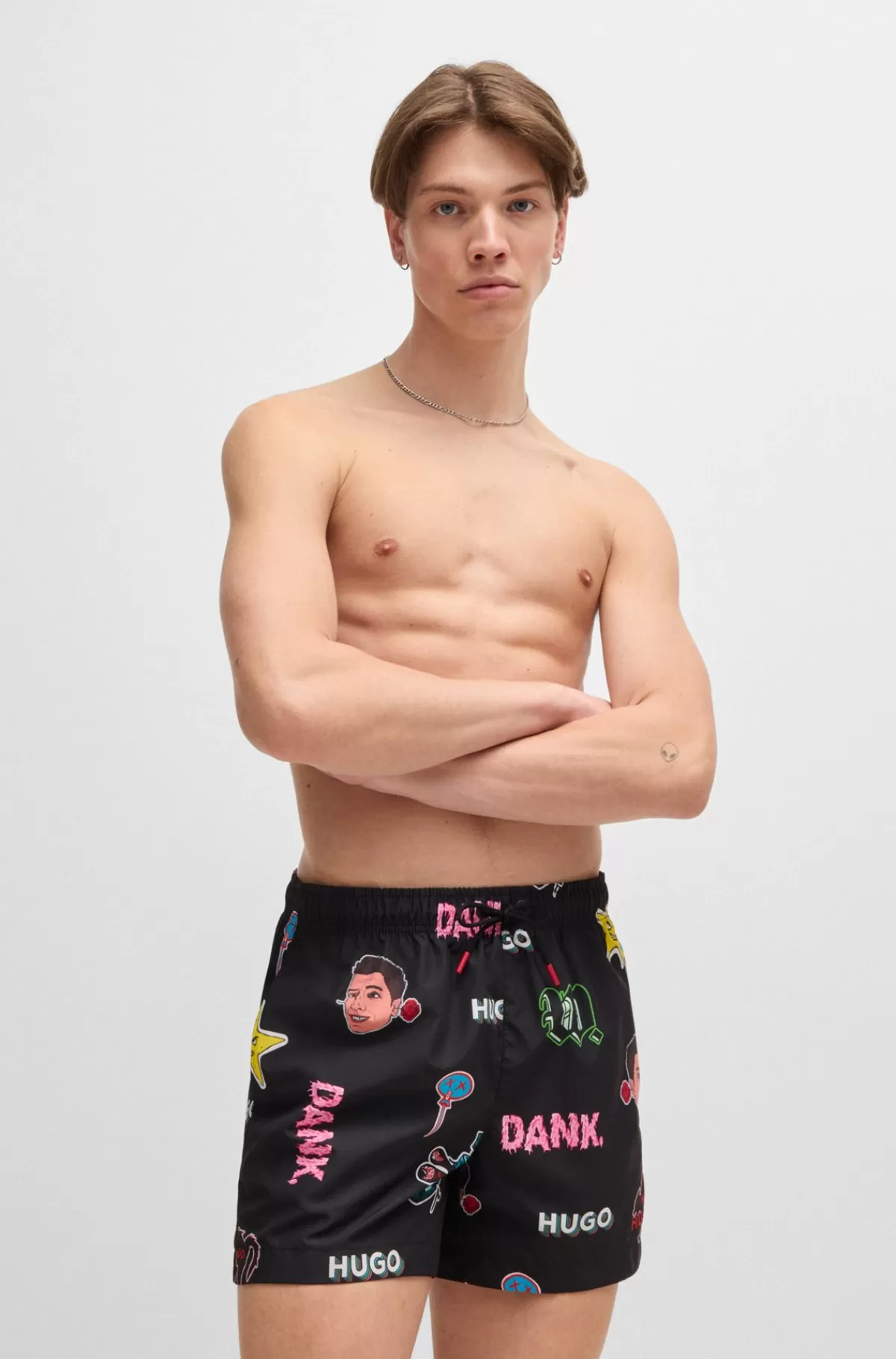 HUGO BOSS Badeshorts Med Logo Og Print I Stickerstil Sort Best