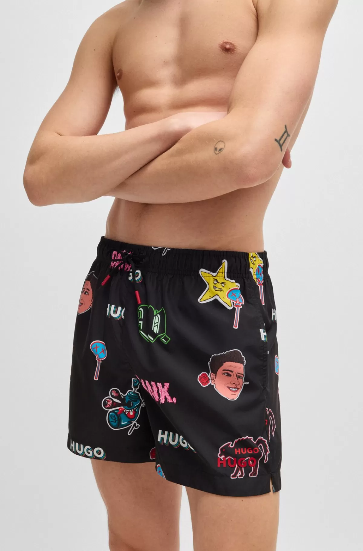 HUGO BOSS Badeshorts Med Logo Og Print I Stickerstil Sort Best