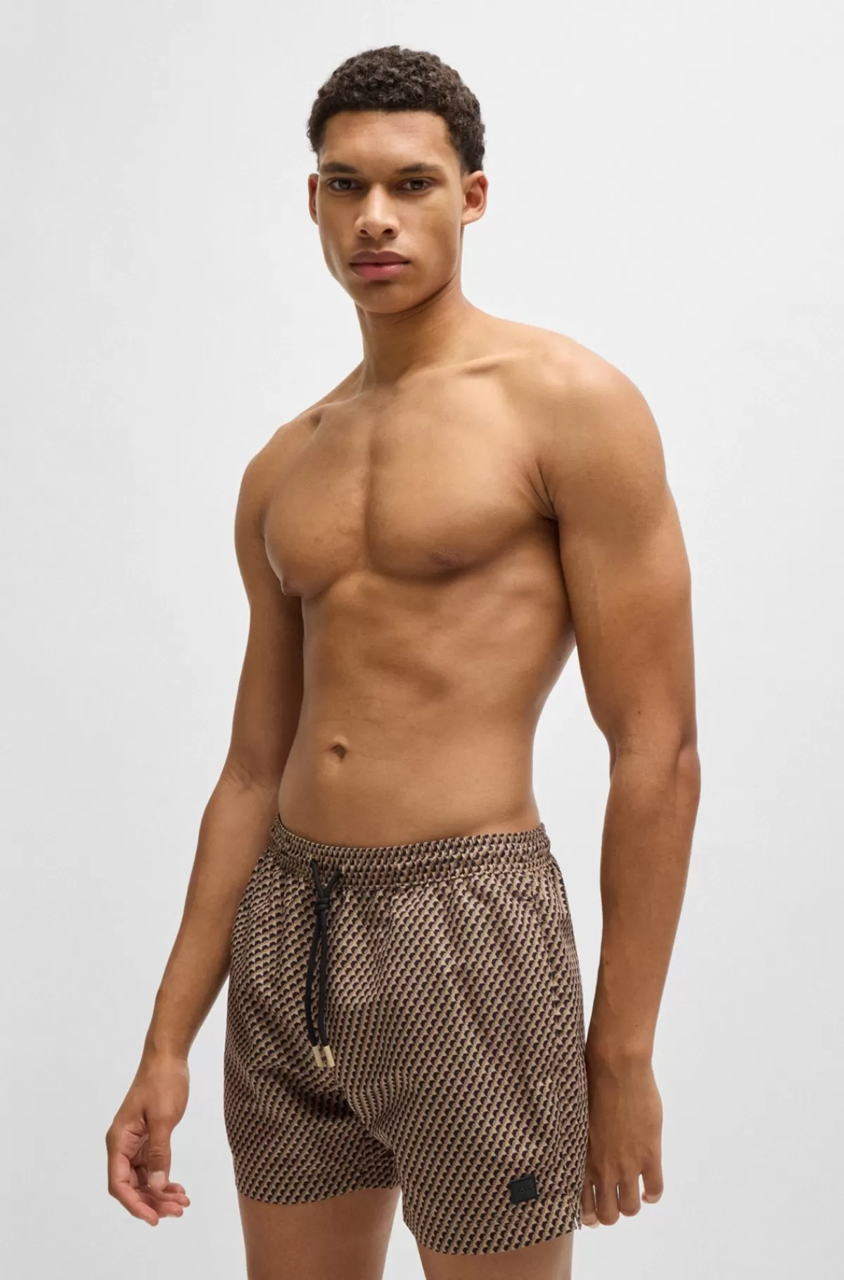 HUGO BOSS Badeshorts Med Logomærkat Og Sæsonbestemt Print Beige Clearance