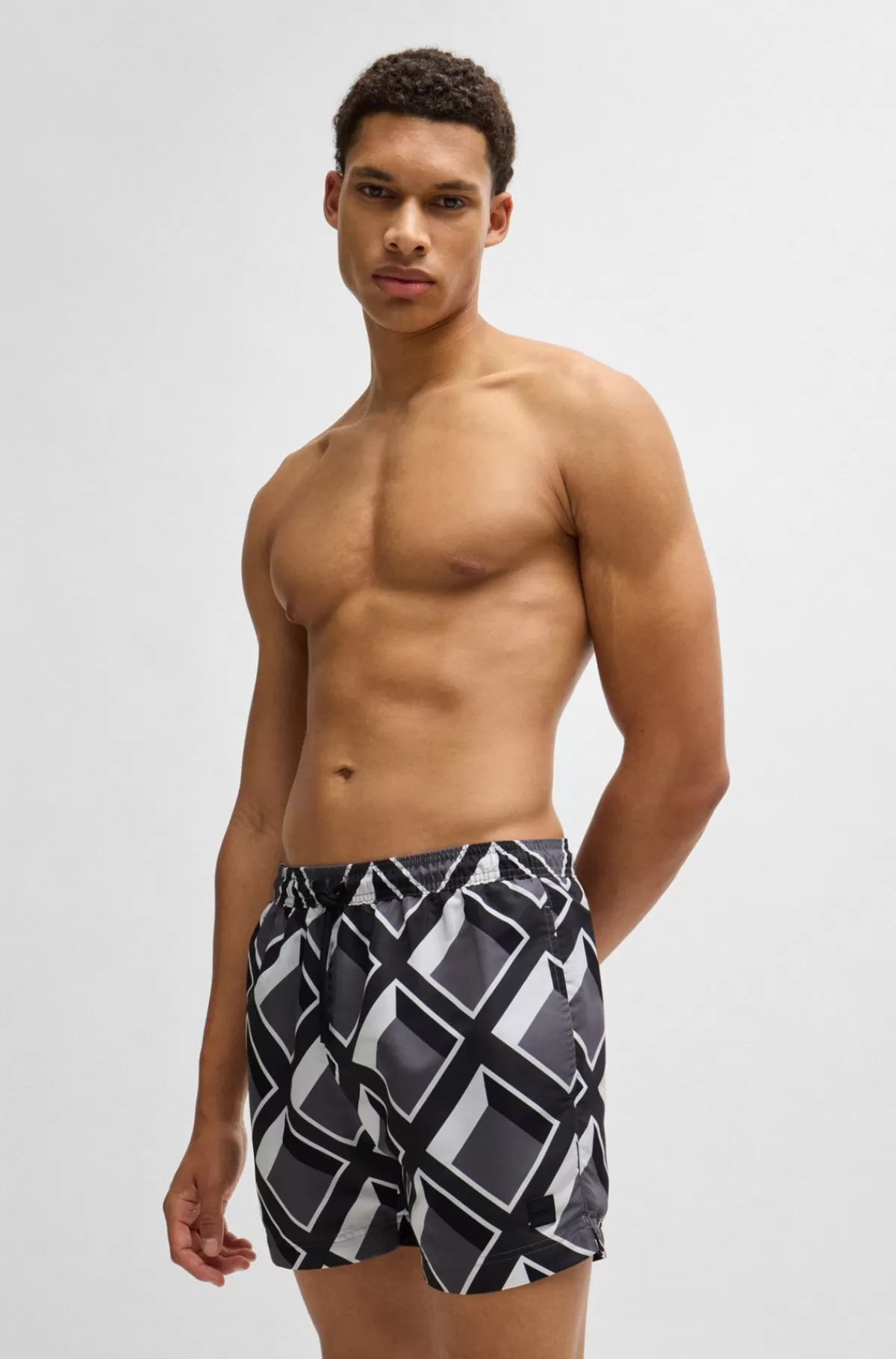 HUGO BOSS Badeshorts Med Logomærkat Og Sæsonbestemt Print Mørkegrå Clearance