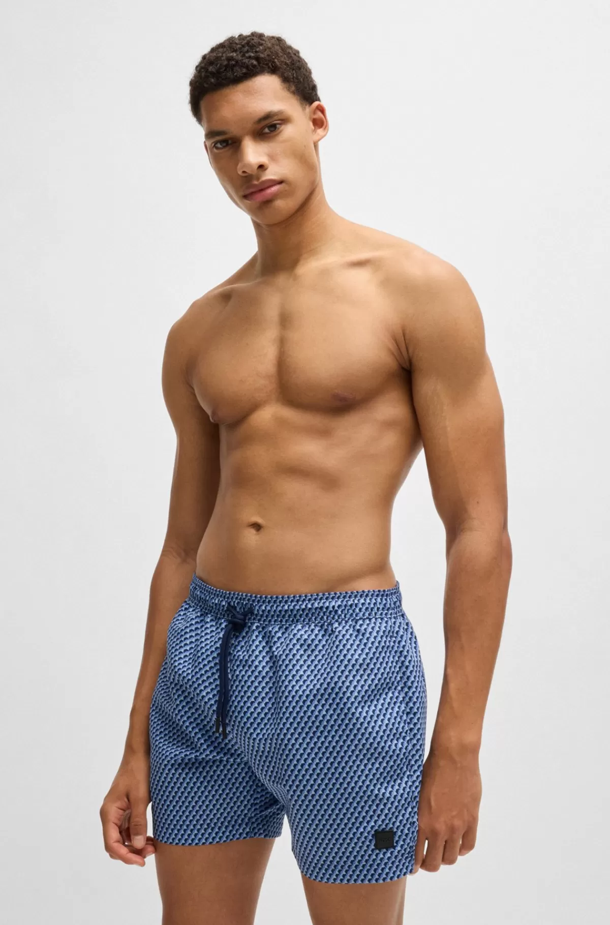 HUGO BOSS Badeshorts Med Logomærkat Og Sæsonbestemt Print Blå Best Sale
