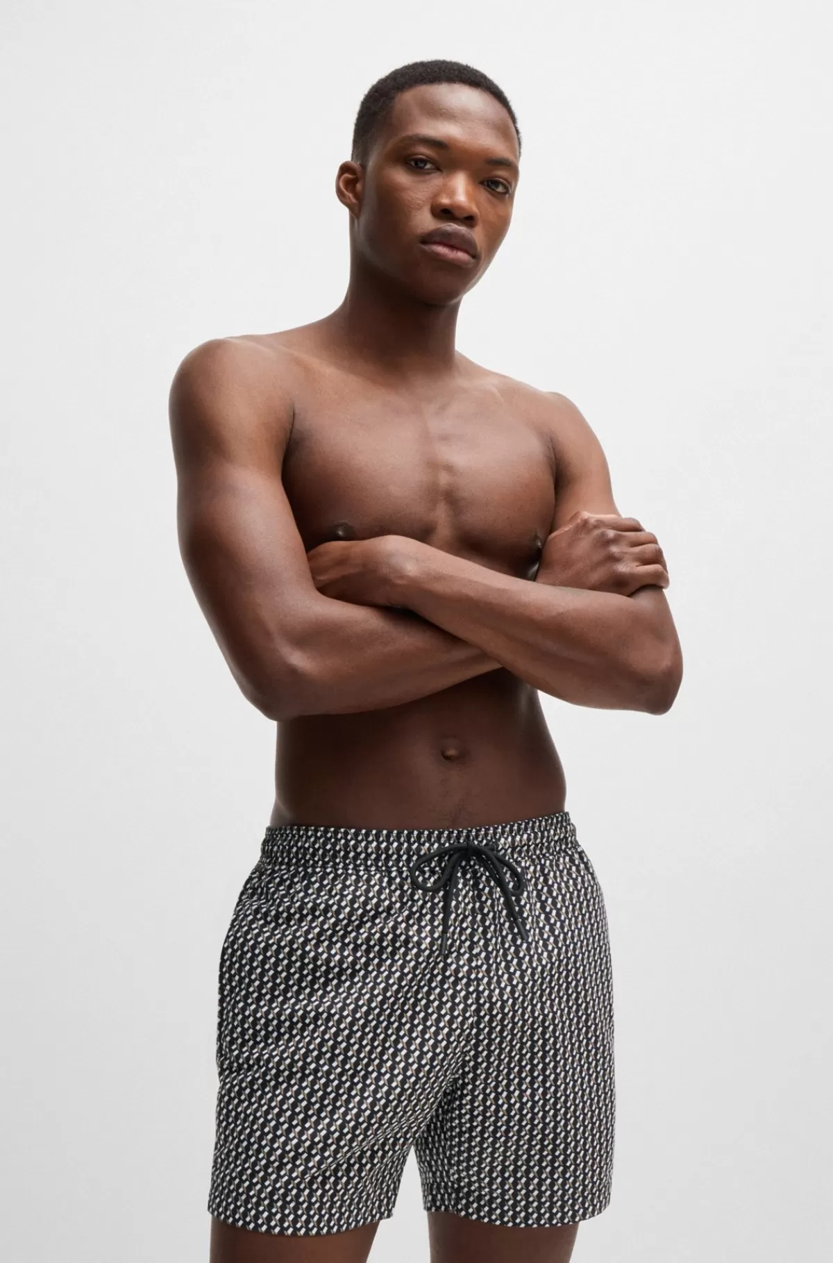 HUGO BOSS Badeshorts Med Logomærkat Og Sæsonbestemt Print Sort Online