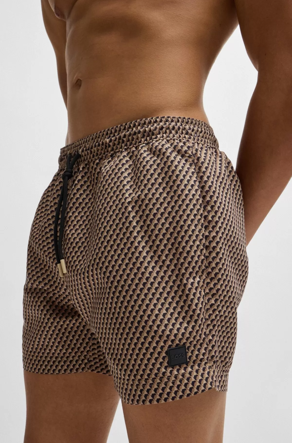 HUGO BOSS Badeshorts Med Logomærkat Og Sæsonbestemt Print Beige Clearance