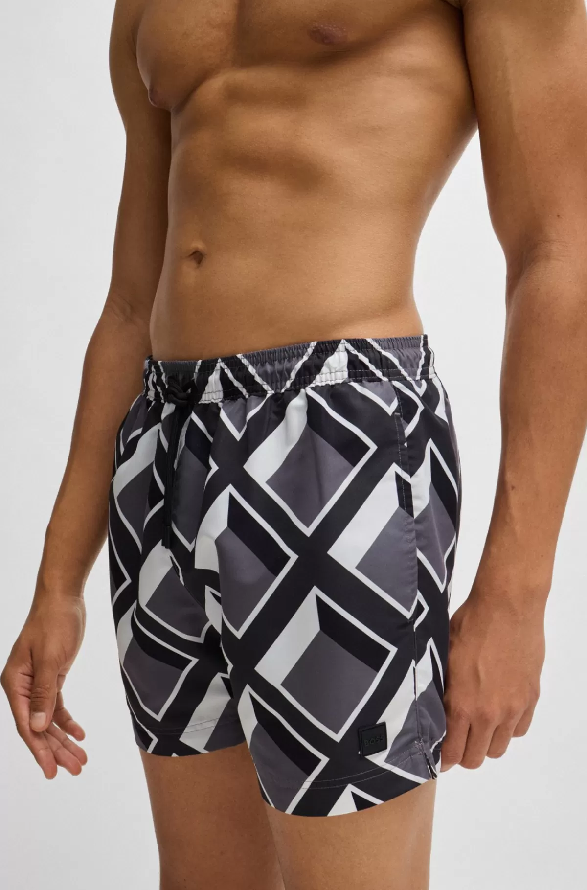 HUGO BOSS Badeshorts Med Logomærkat Og Sæsonbestemt Print Mørkegrå Clearance