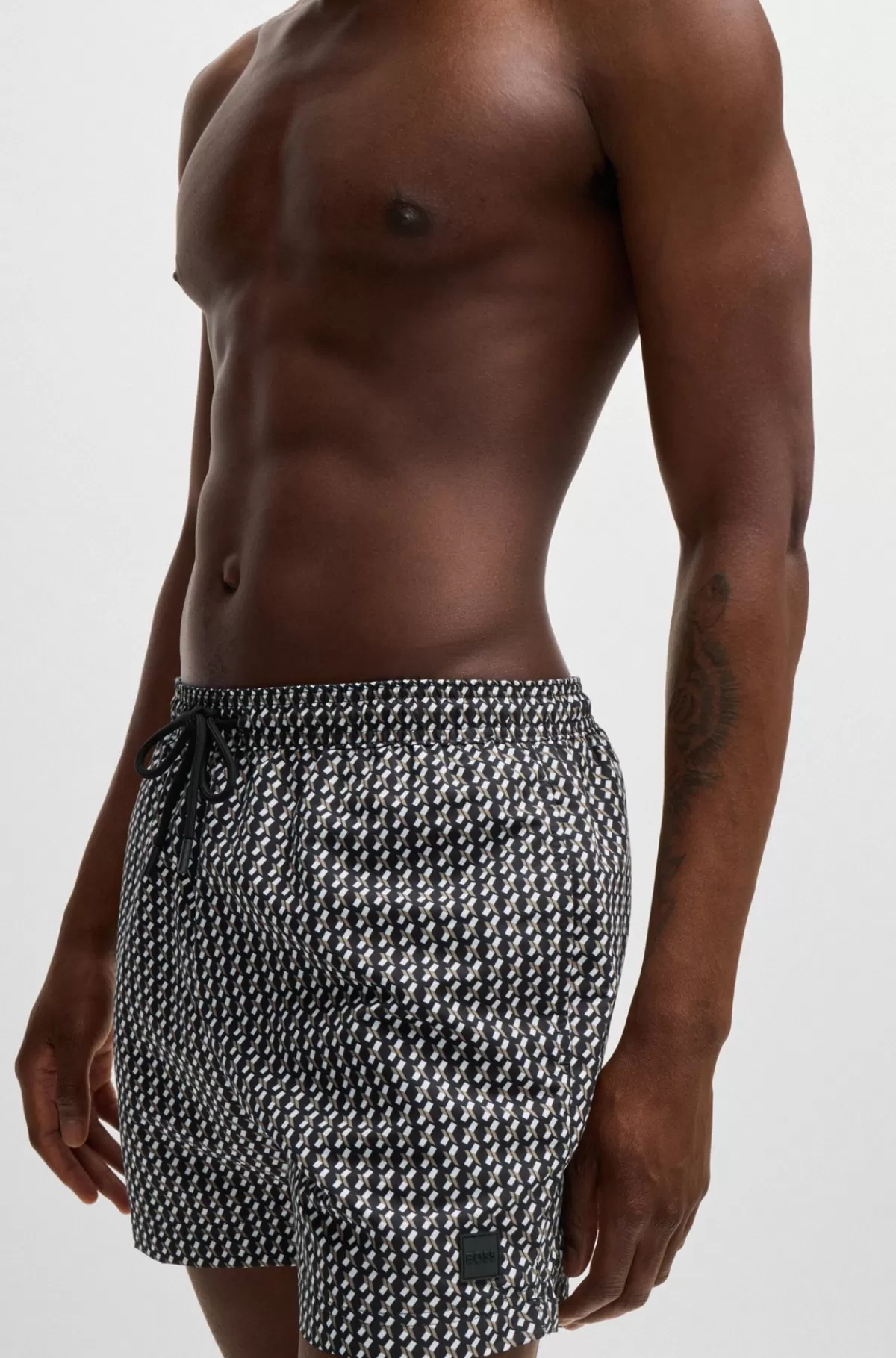 HUGO BOSS Badeshorts Med Logomærkat Og Sæsonbestemt Print Sort Online