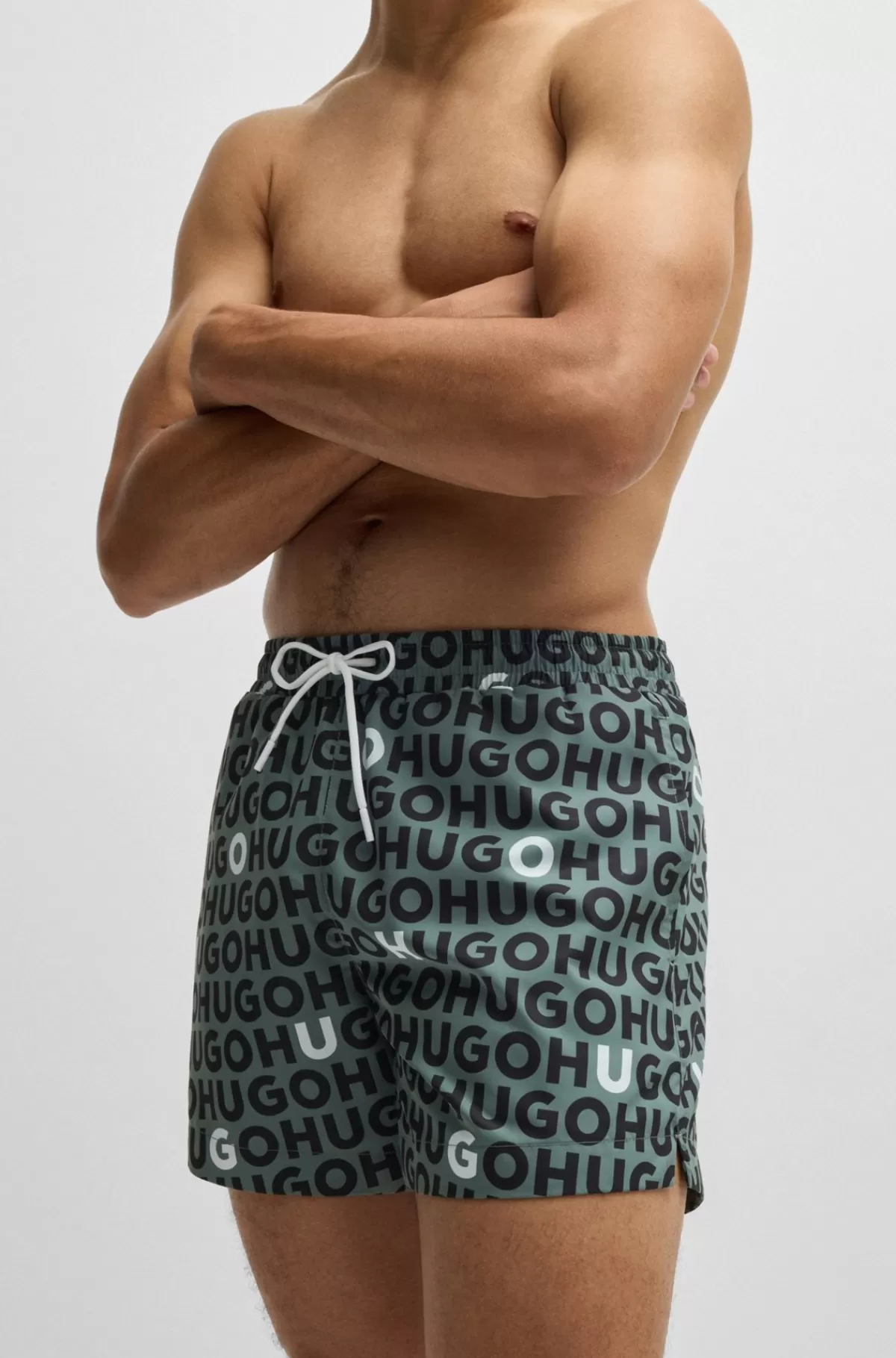 HUGO BOSS Badeshorts Med Logoprint Og Løbesnor Grøn Cheap
