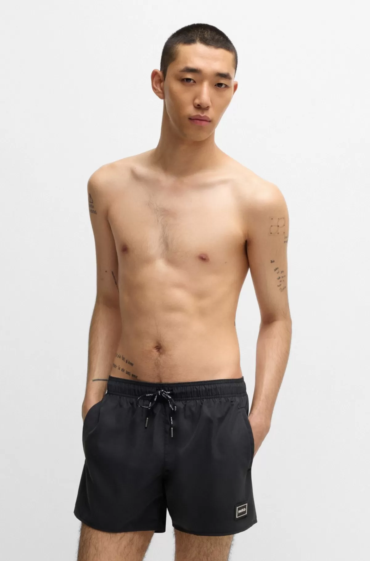 HUGO BOSS Badeshorts Med Metallogo Og Branding Sort Clearance