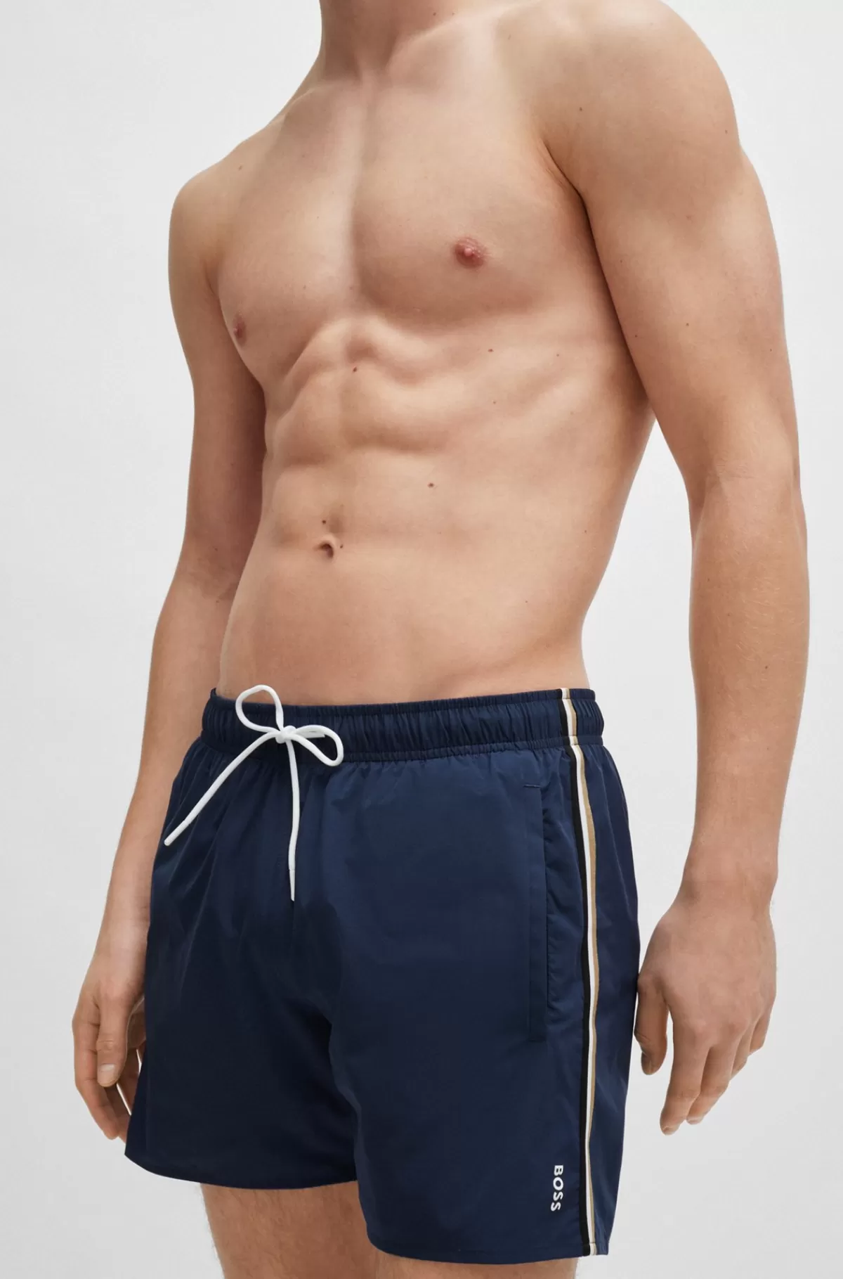 HUGO BOSS Badeshorts Med Signaturstribe Og Logo Mørkeblå Best