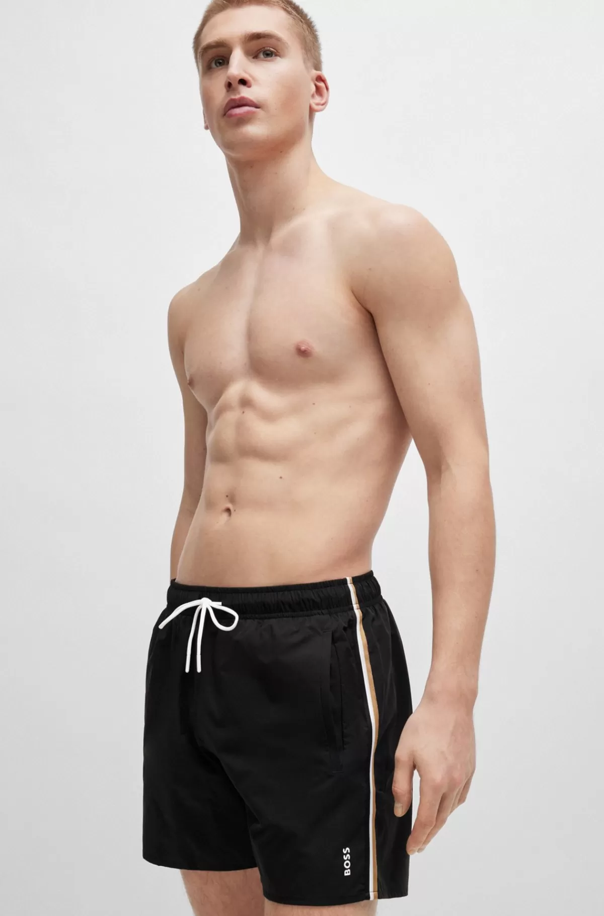 HUGO BOSS Badeshorts Med Signaturstribe Og Logo Sort Cheap