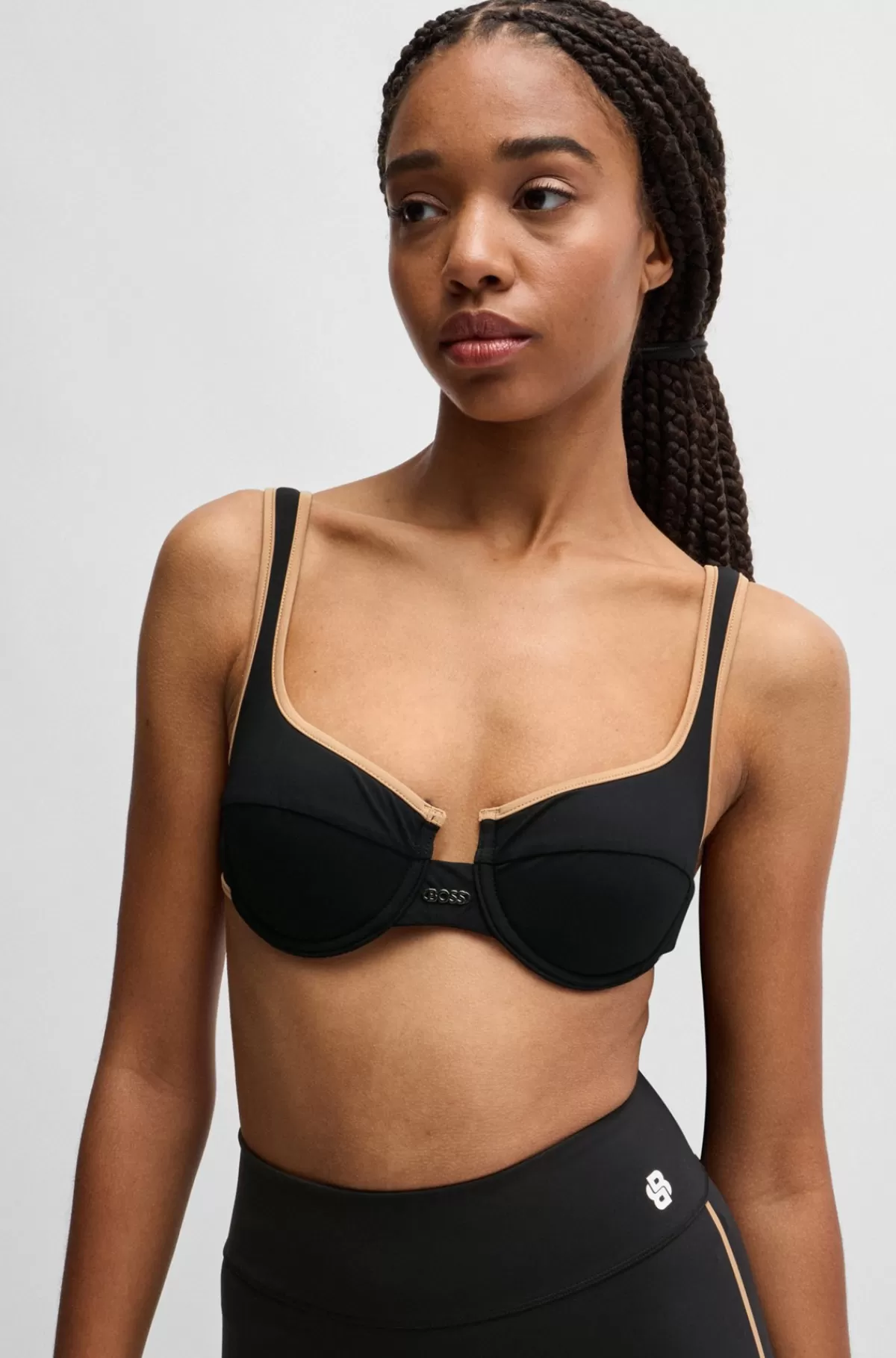HUGO BOSS Bikinitop Med Indlæg Og Bindesnore I Kontrastfarver Sort Fashion