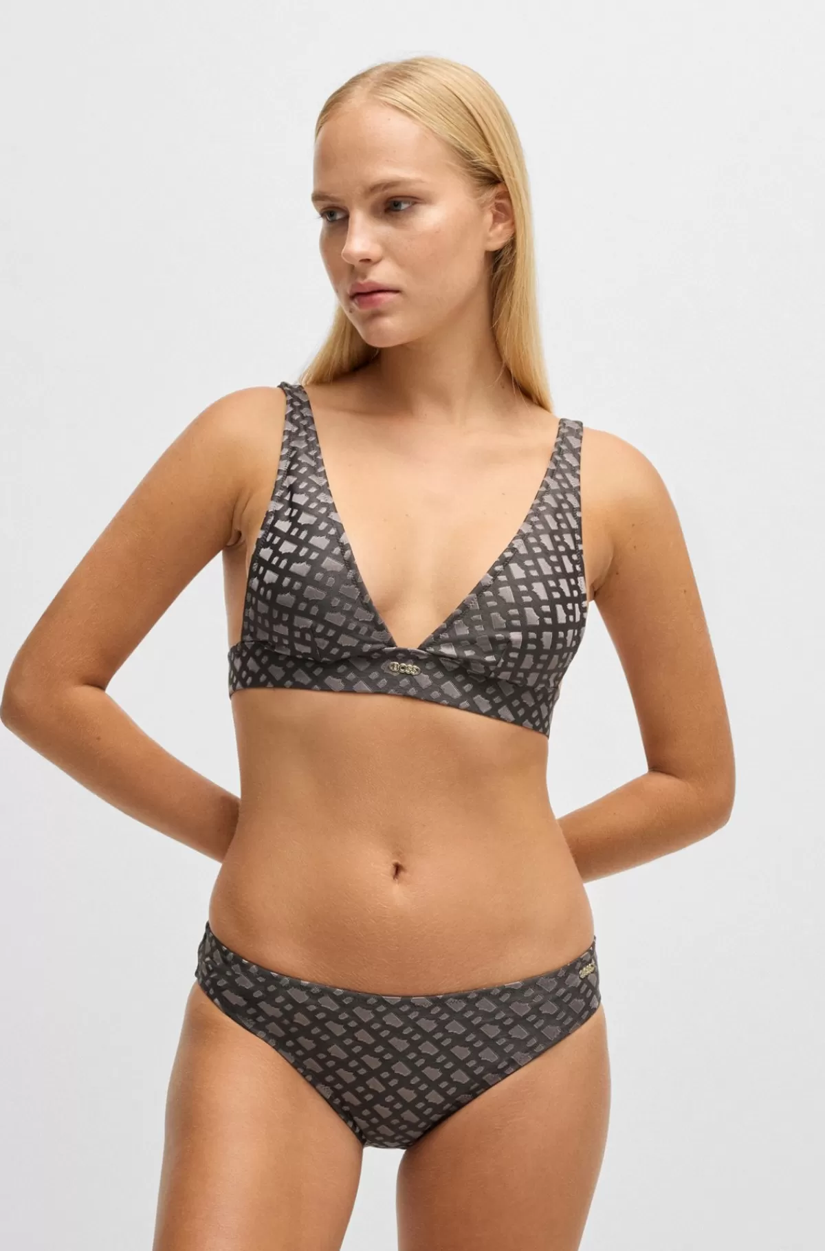 HUGO BOSS Bikinitrusser Med Monogramjacquard Og Metalfarvet Logo Mørkegrå Hot
