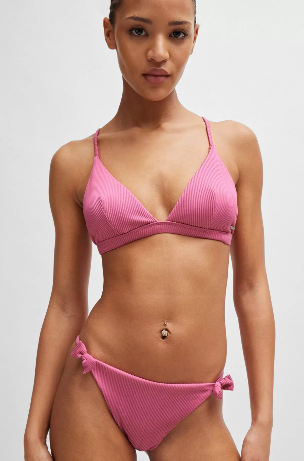 HUGO BOSS Bikinitrusser Med Ribstruktur Og Sløjfer Pink Clearance