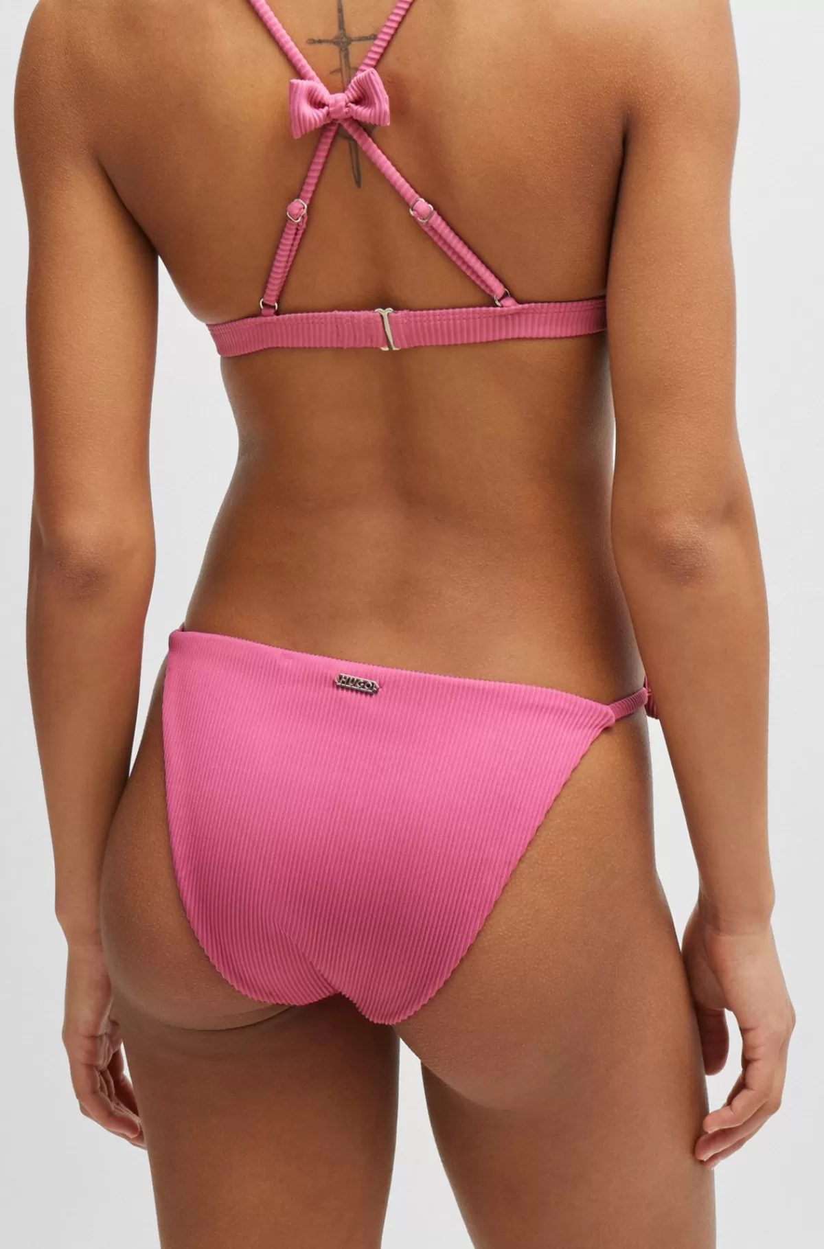 HUGO BOSS Bikinitrusser Med Ribstruktur Og Sløjfer Pink Clearance