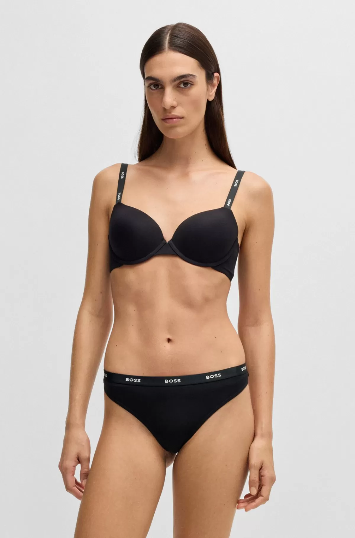 HUGO BOSS Bøjle-BH Med Justerbare Logostropper I Jersey Med Stræk Sort Shop