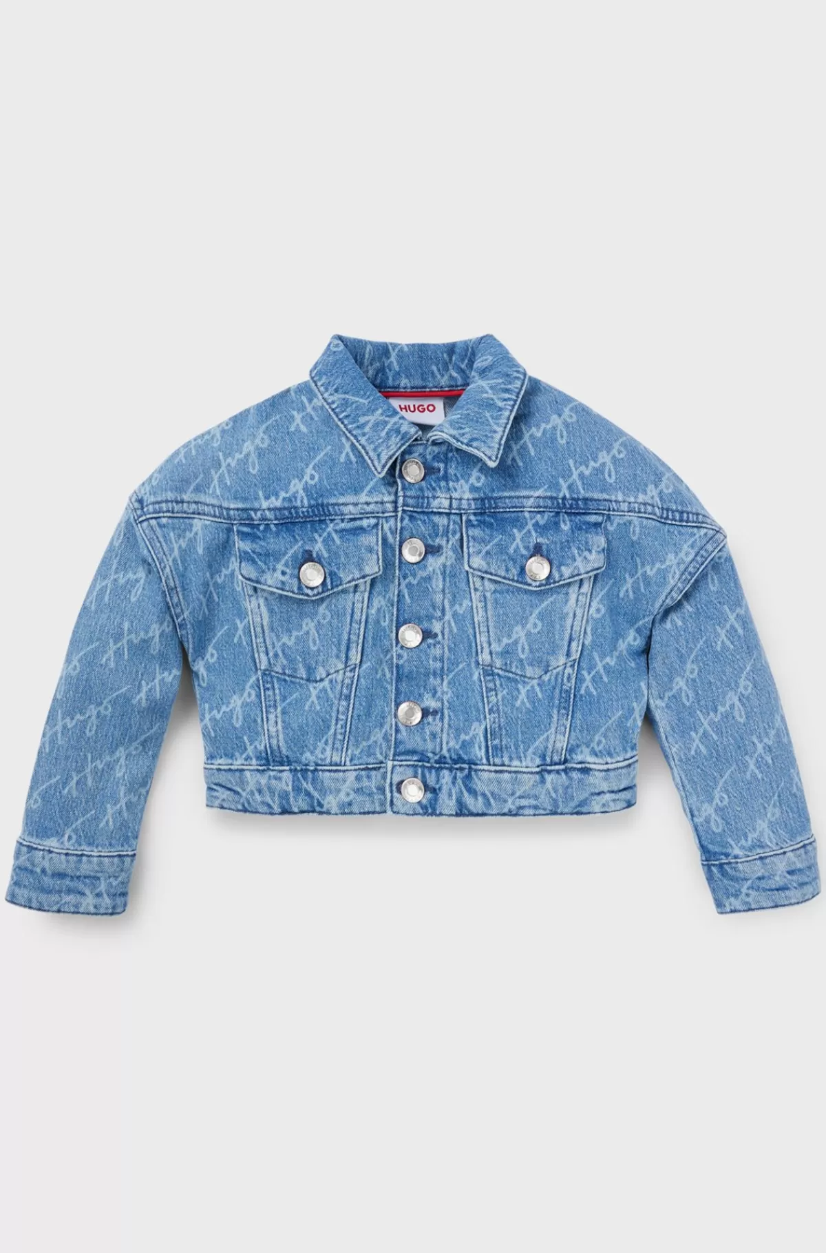 HUGO BOSS Blå Denimjakke Med Håndskrevet Logografik Til Børn Mønstret Cheap