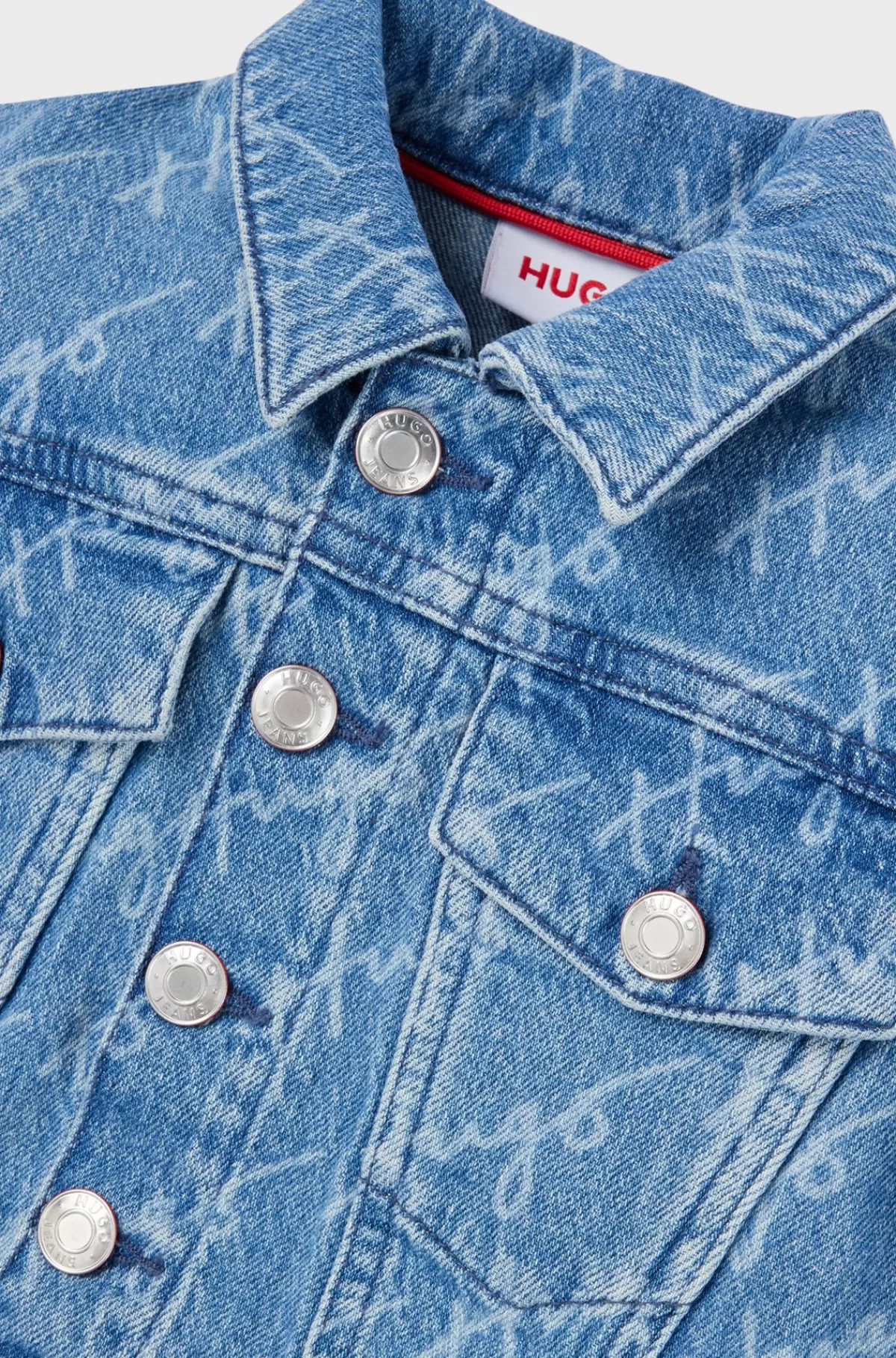 HUGO BOSS Blå Denimjakke Med Håndskrevet Logografik Til Børn Mønstret Cheap
