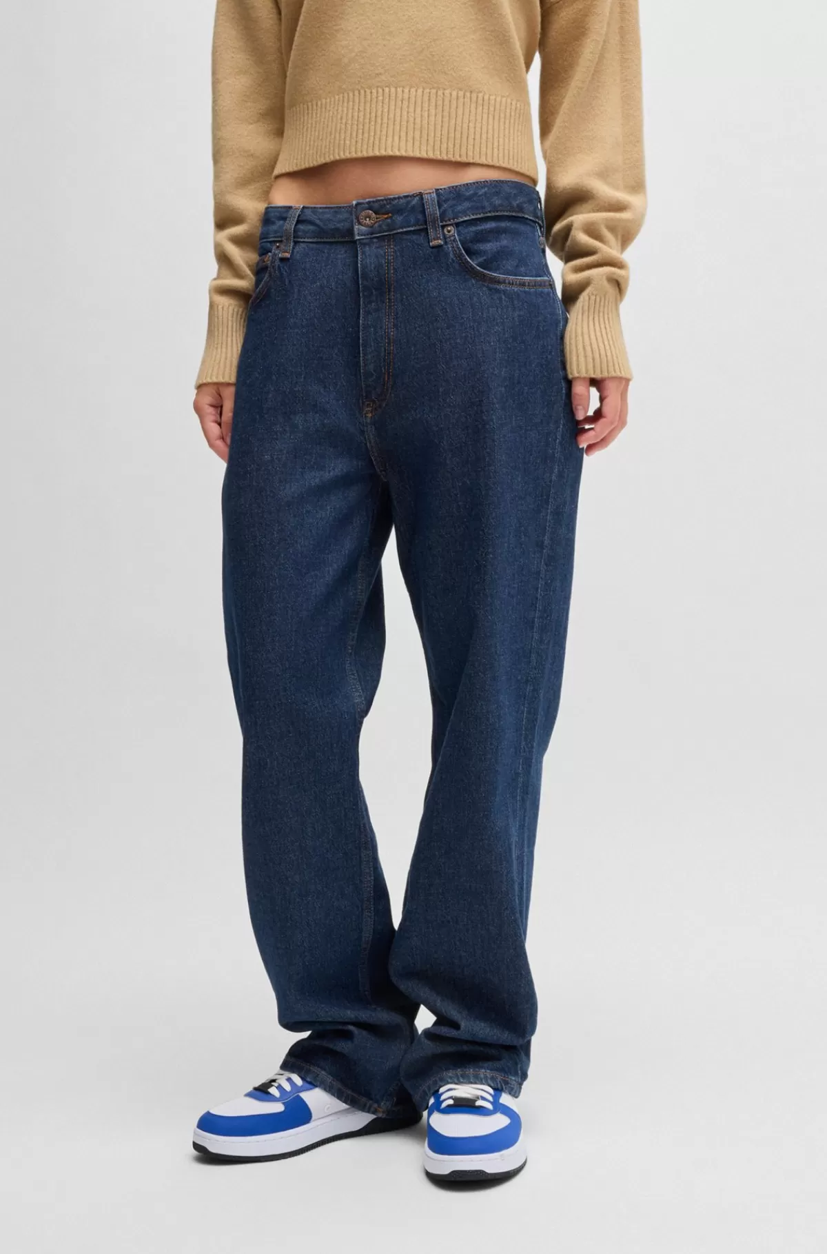 HUGO BOSS Blå Jeans I Denim Med Behageligt Stræk Og Salt-and-pepper-effekt. Mørkeblå Fashion