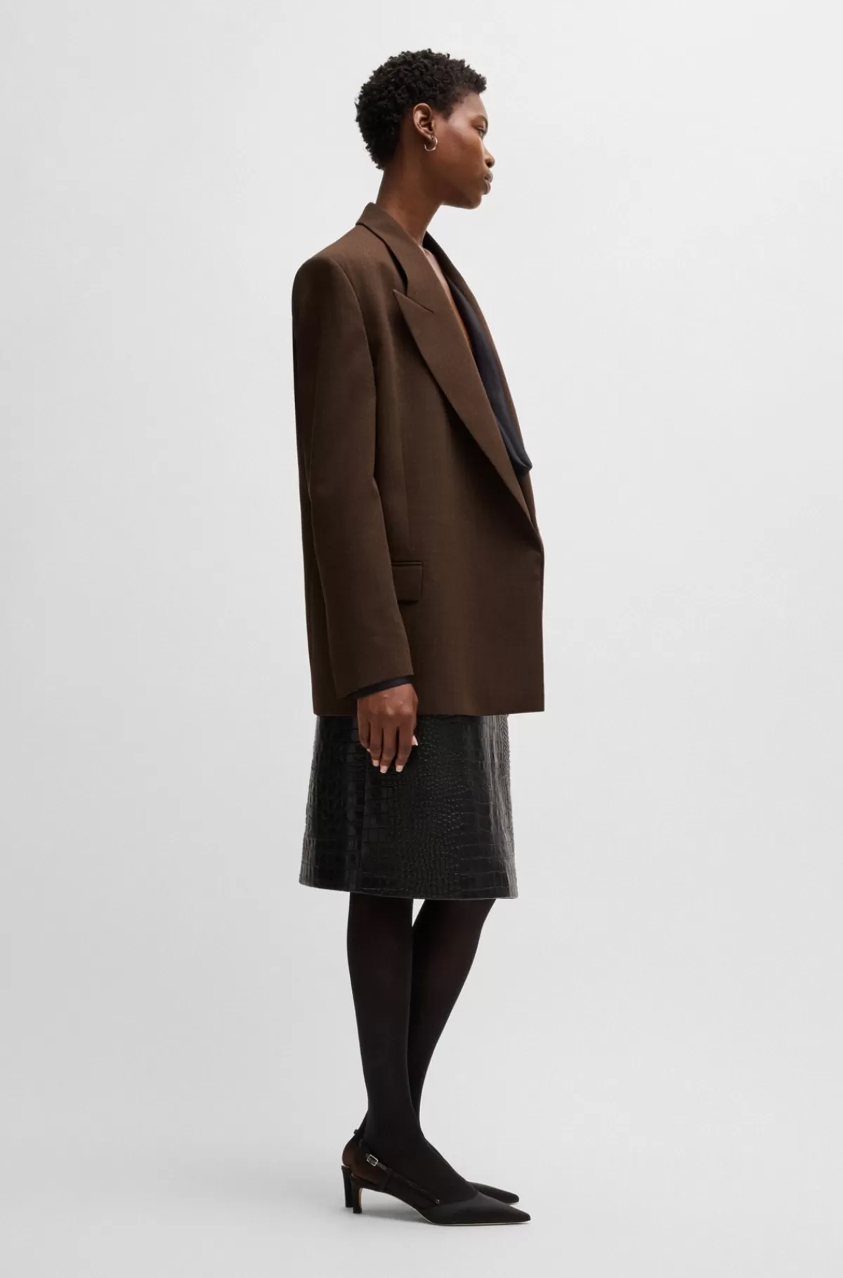 HUGO BOSS Blazer Med Lynlås I Ryggen I Meleret Ny Uld Brun Fashion