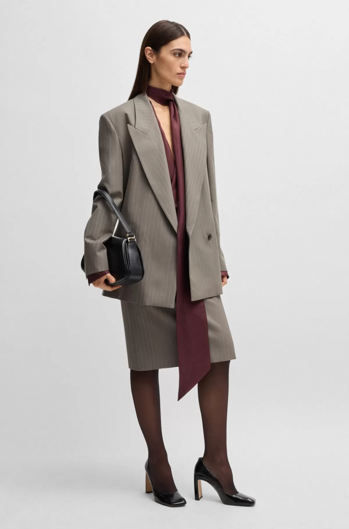 HUGO BOSS Blazer Med Lynlås I Ryggen I Nålestribet Ny Uld Lysegrå Best