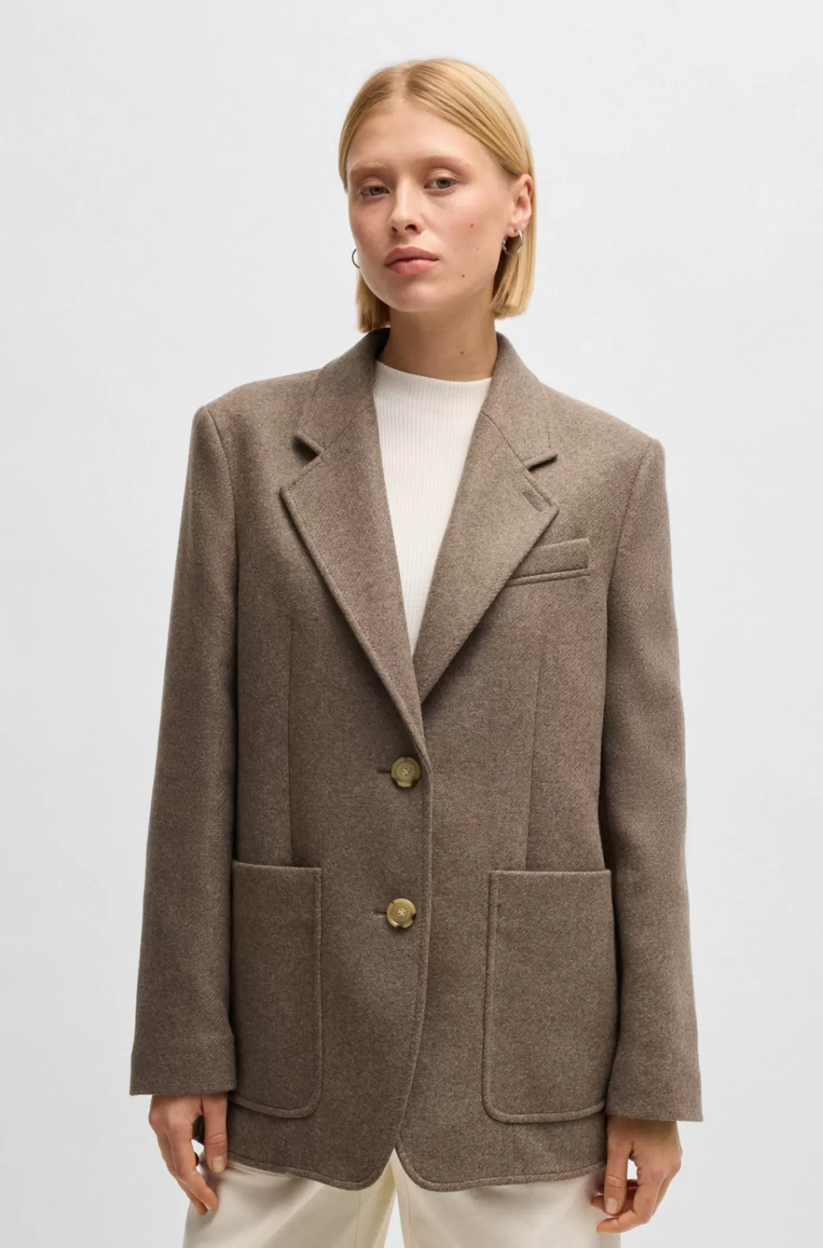HUGO BOSS Blazer Med Oversize Fit I Meleret Uldblanding Mørkebrun Clearance
