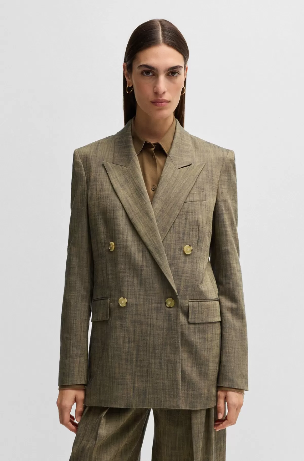 HUGO BOSS Blazer Med Regular Fit I Meleret Sharkskin Mørkegrå Fashion