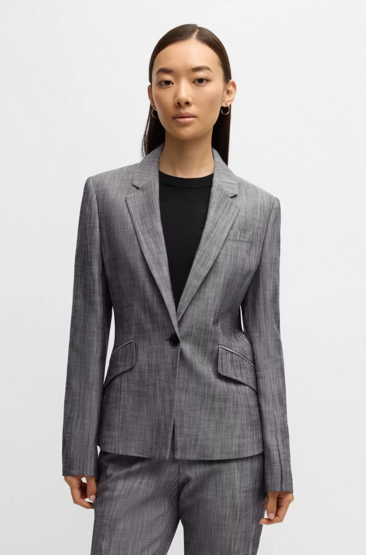 HUGO BOSS Blazer Med Slim Fit I Meleret Sharkskinstof Mørkegrå Best