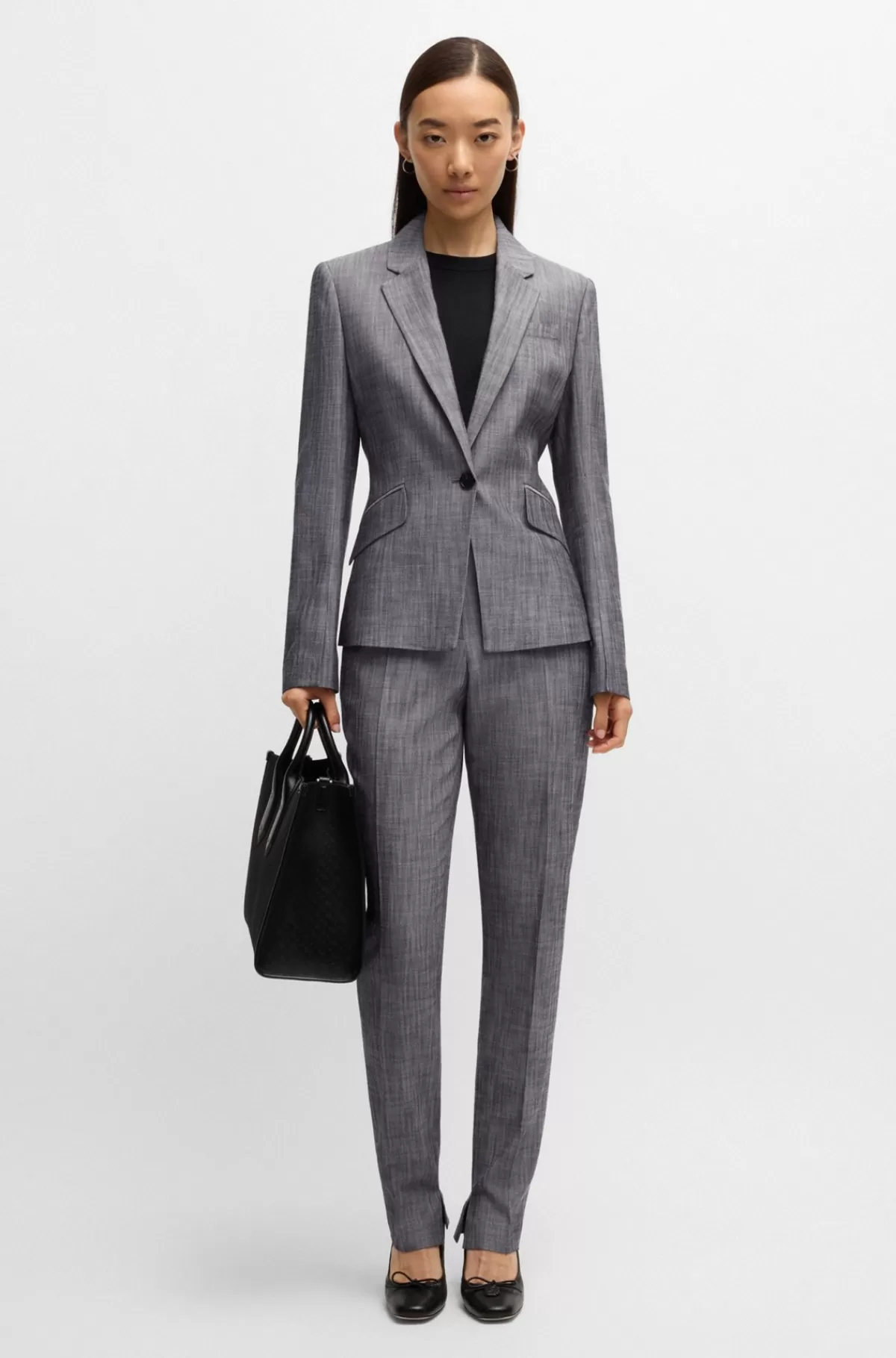 HUGO BOSS Blazer Med Slim Fit I Meleret Sharkskinstof Mørkegrå Best
